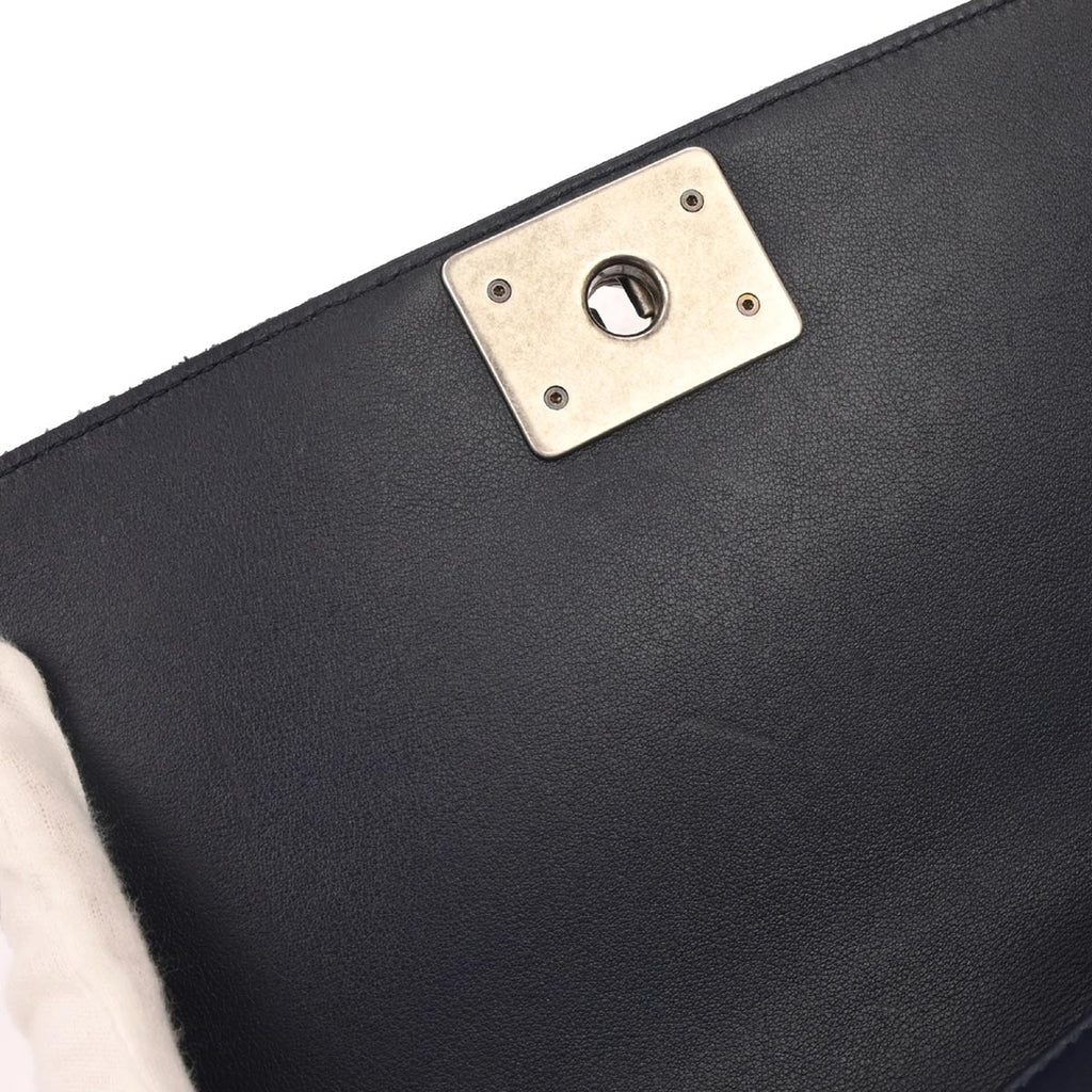 Boy Chanel 2014 Navy Velvet Medium Chain Shoulder Bag