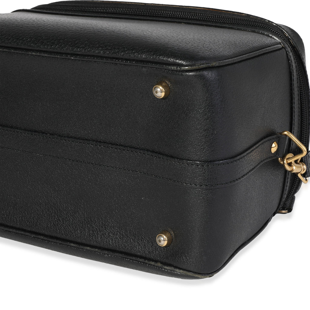 Gucci Vintage Black Textured Leather Bamboo Handle Vanity Bag