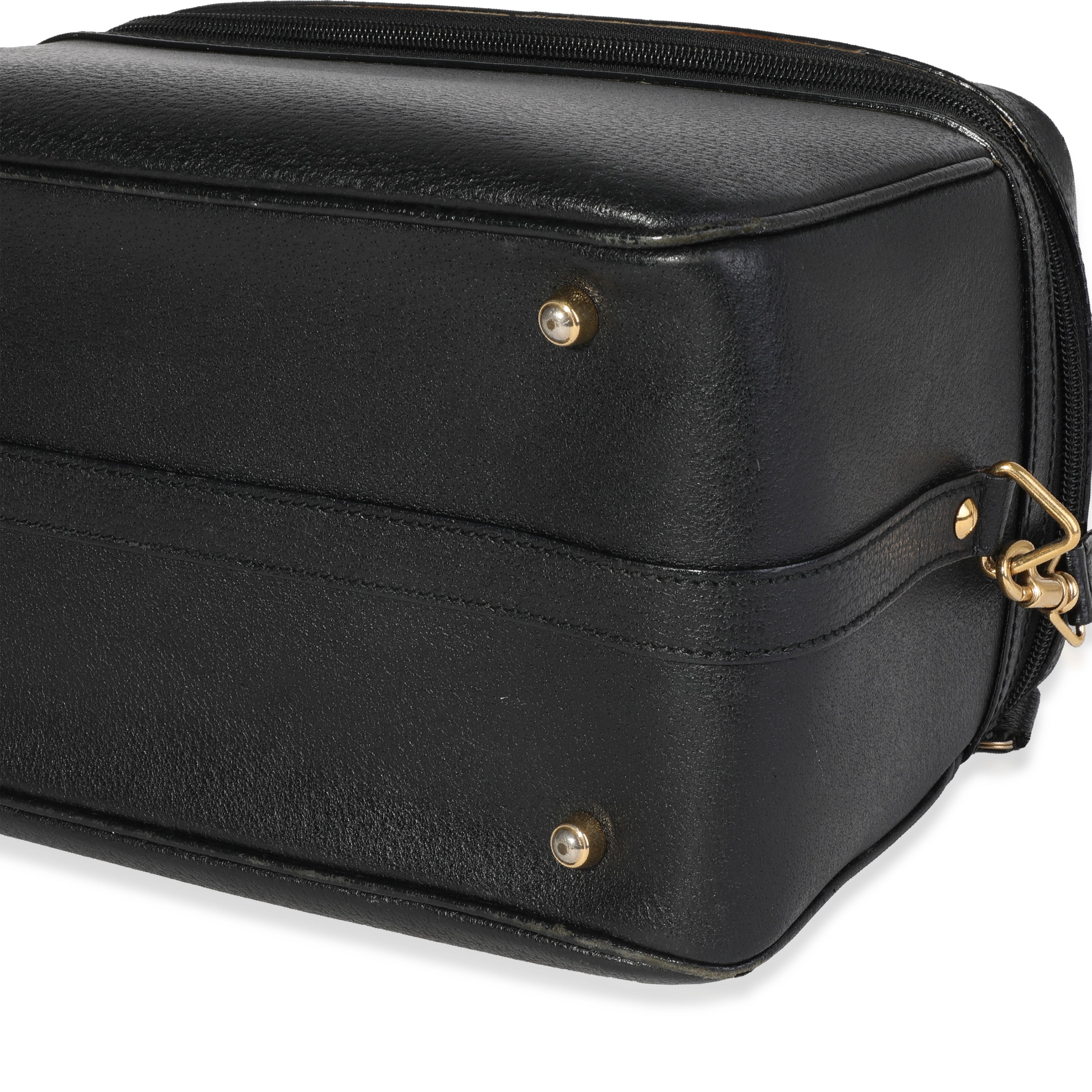 Gucci Vintage Black Textured Leather Bamboo Handle Vanity Bag