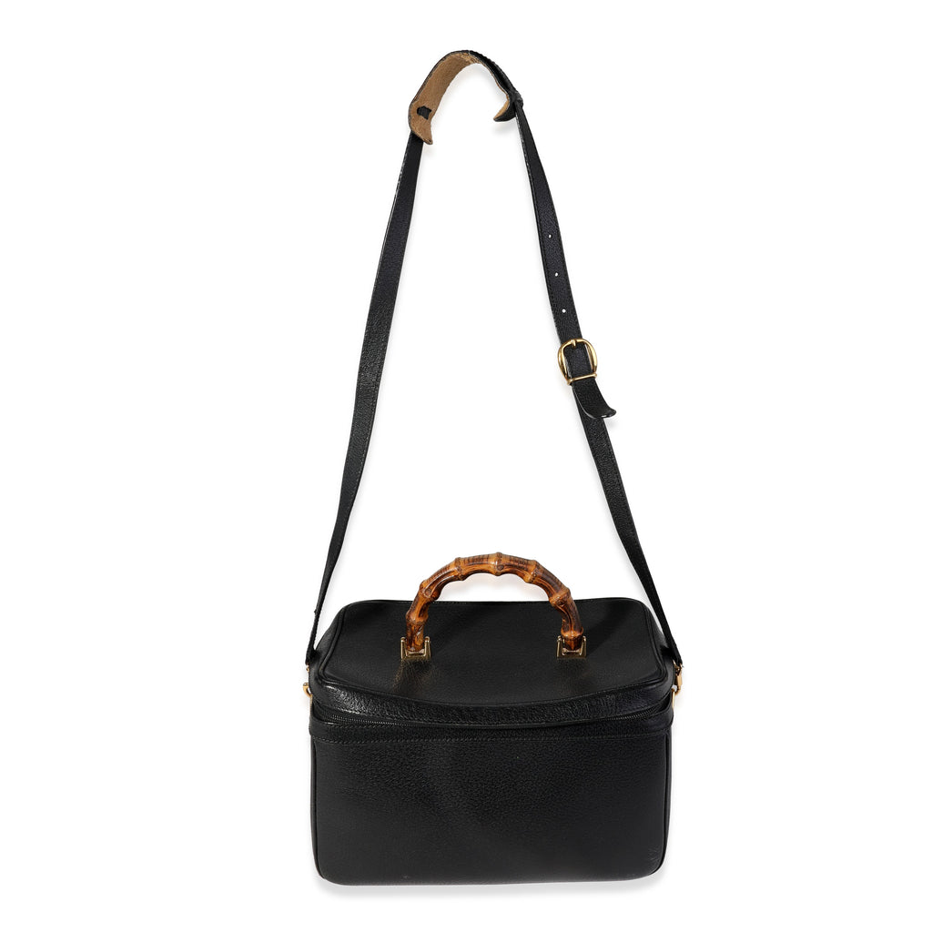 Gucci Vintage Black Textured Leather Bamboo Handle Vanity Bag