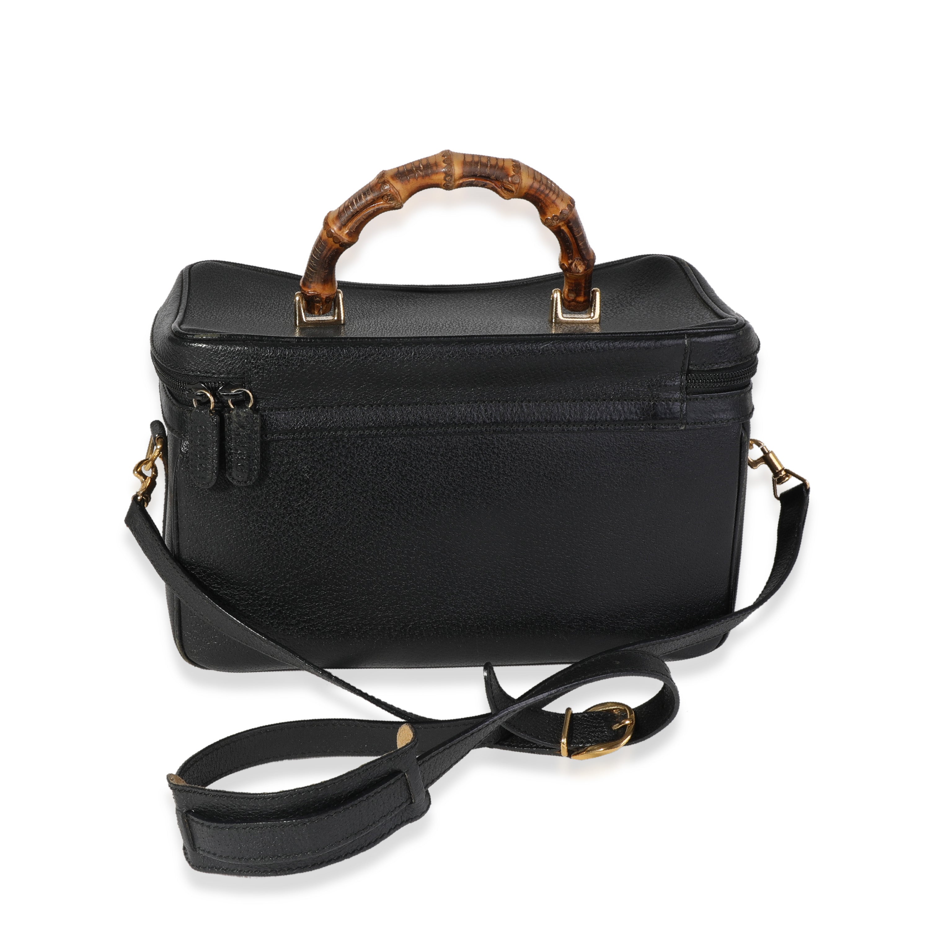 Gucci Vintage Black Textured Leather Bamboo Handle Vanity Bag
