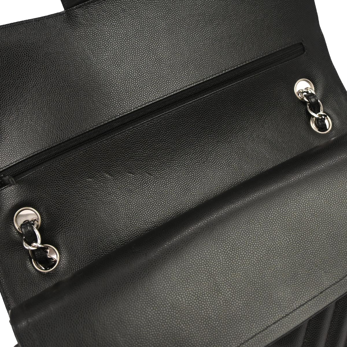 Chanel 2016-2017 Black Caviar Skin Chevron Jumbo Classic Double Flap Shoulder Bag