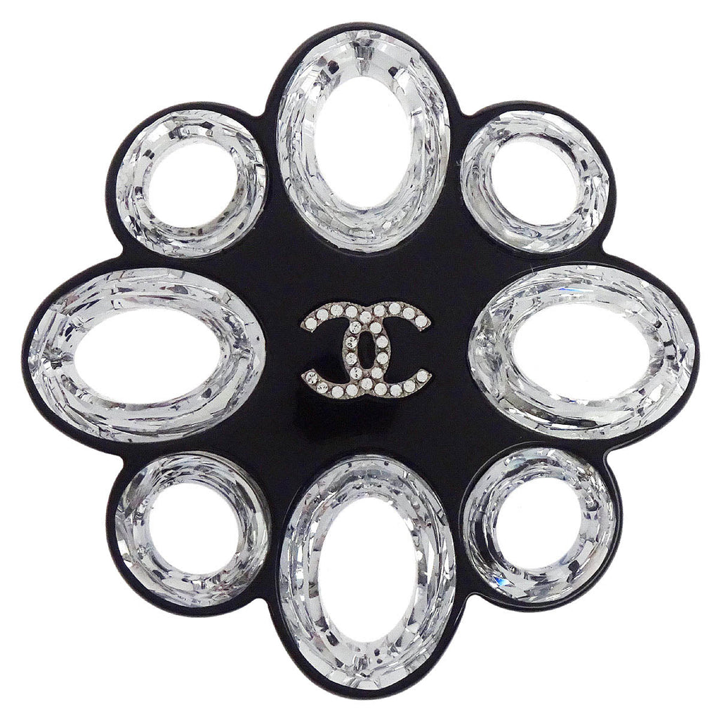 Chanel CC Brooch Pin Rhinestone Black 16P