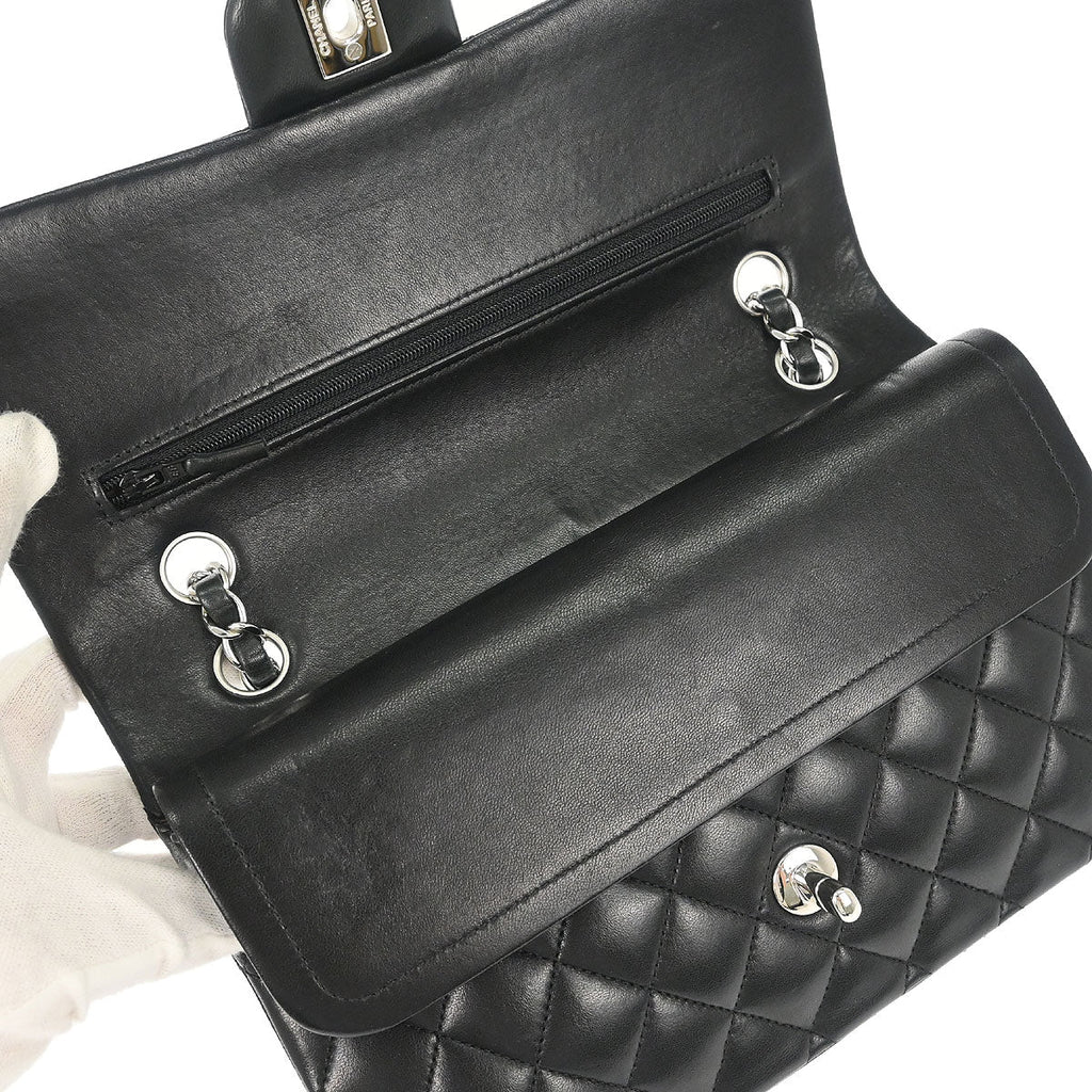 Chanel 2012 Black Lambskin Medium Classic Double Flap Shoulder Bag