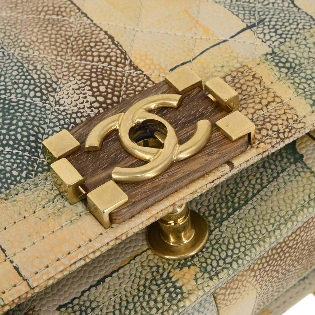 Boy Chanel 2017 Beige Caviar Skin Cuba Painted Medium Shoulder Bag