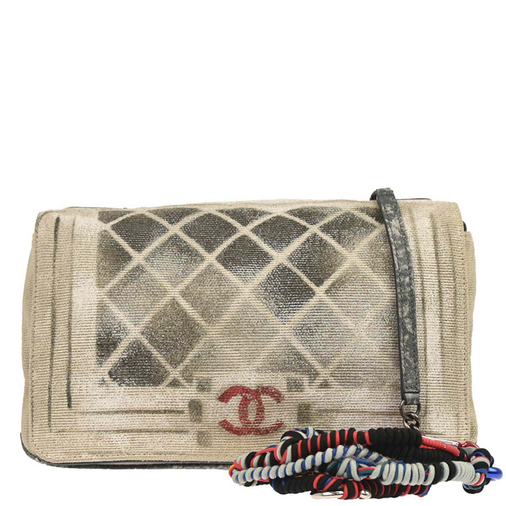 Boy Chanel 2014 Beige Canvas Graffiti Medium Shoulder Bag