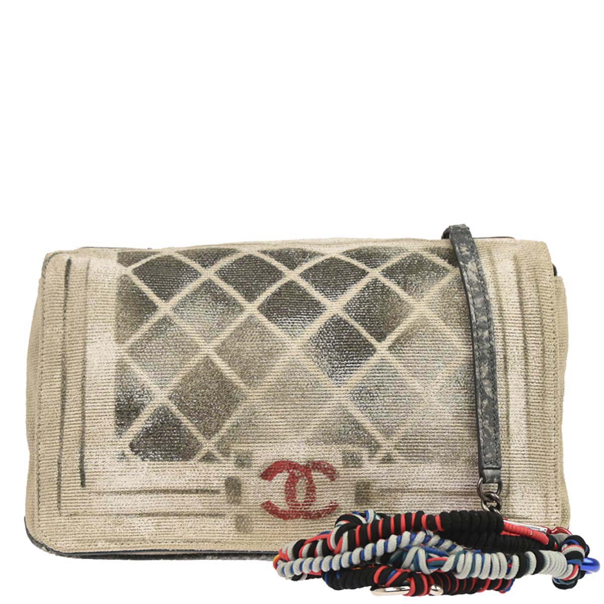 Boy Chanel 2014 Beige Canvas Graffiti Medium Shoulder Bag