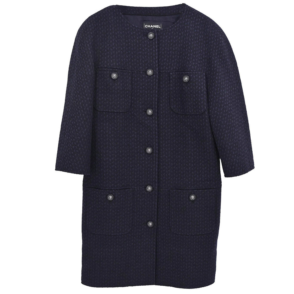 Chanel 2014-2015 Collarless Coat Navy #40