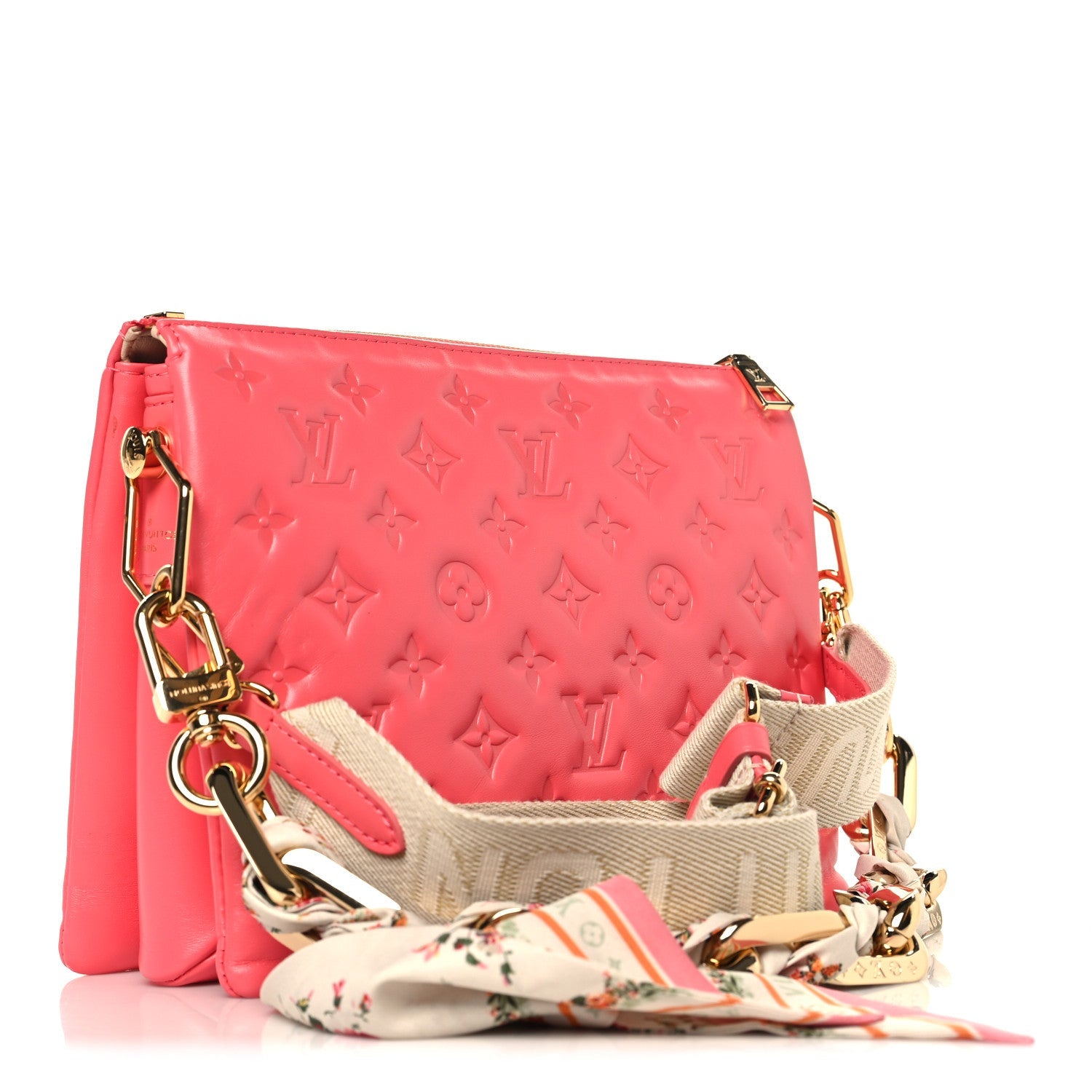Louis Vuitton Lambskin Embossed Monogram Coussin PM Coral