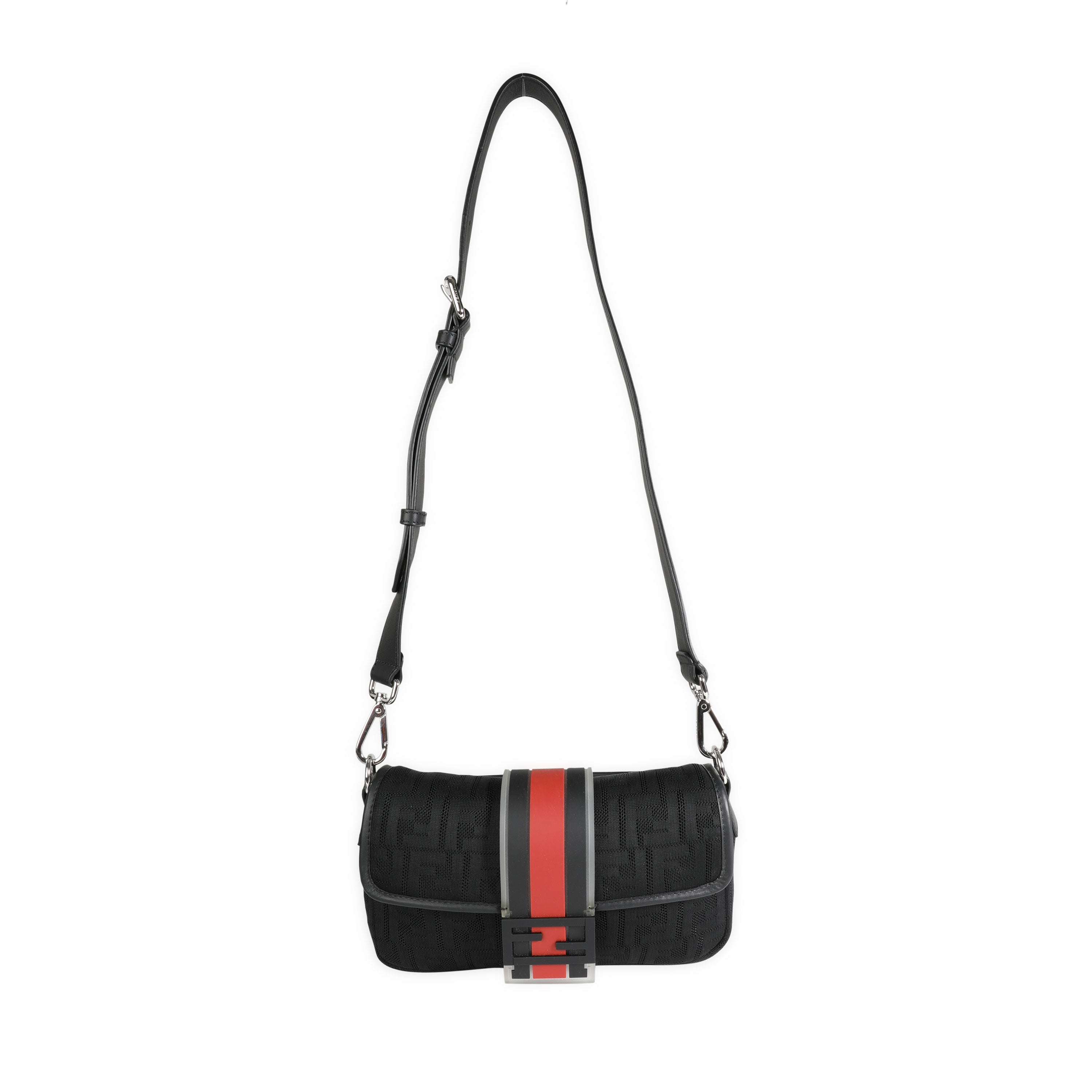 Fendi Black Neoprene & Leather Baguette Messenger Bag