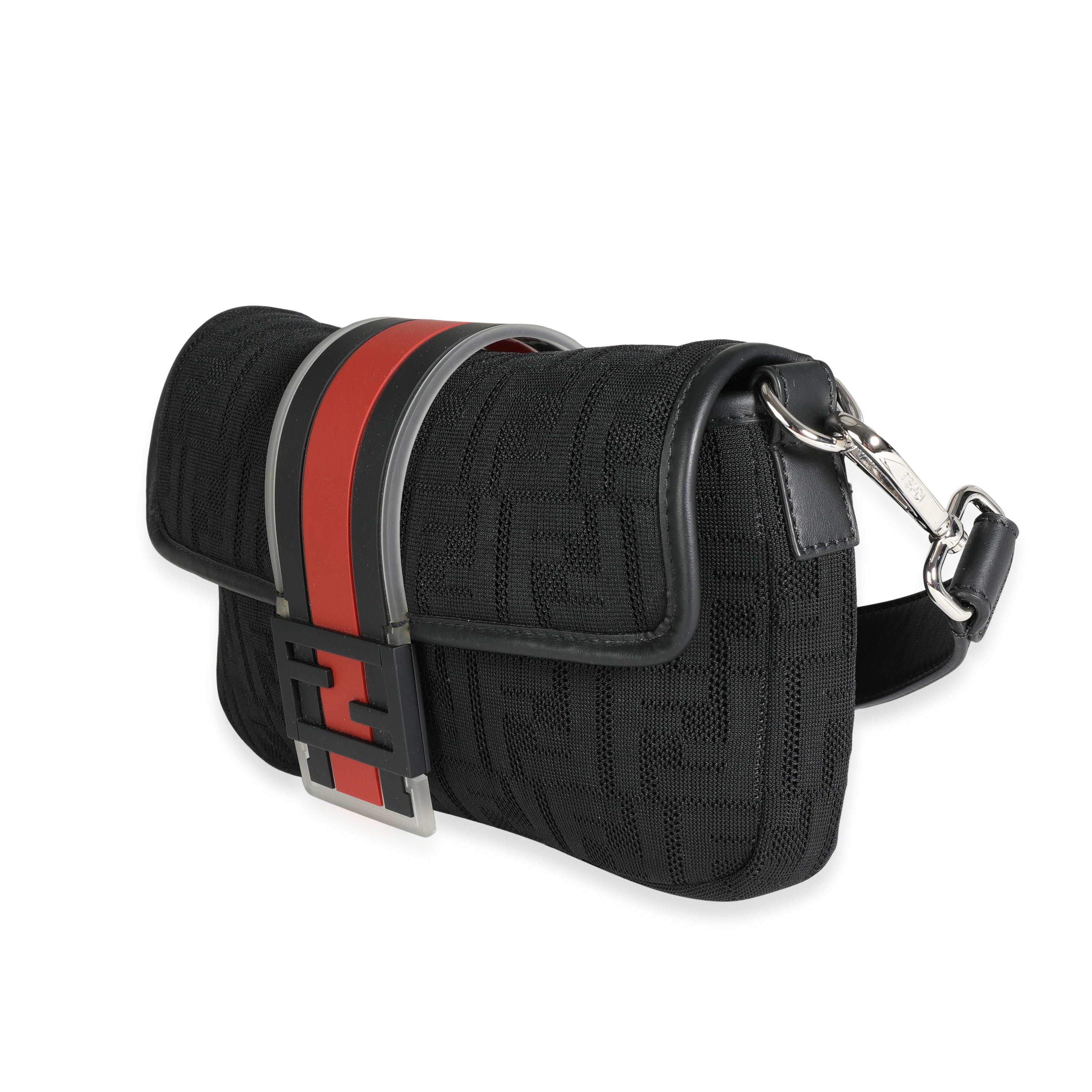 FENDI Black Neoprene & Leather Baguette Messenger Bag
