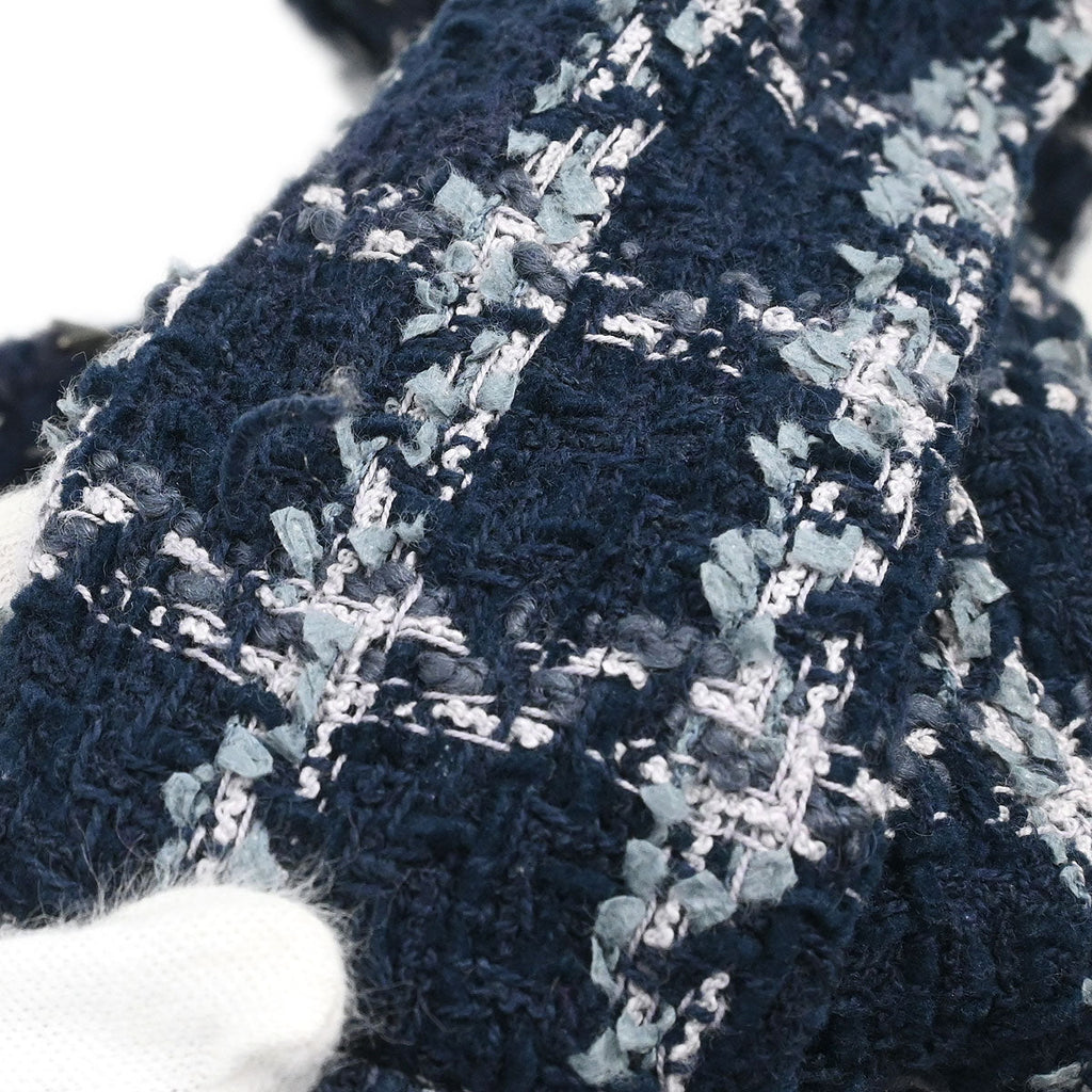 Chanel 2014-2015 Single Breasted Collarless Tweed Jacket Navy #34