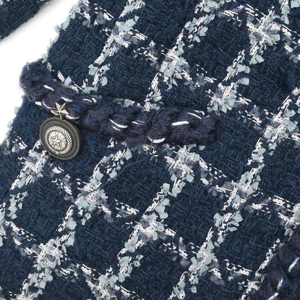 Chanel 2014-2015 Single Breasted Collarless Tweed Jacket Navy #34
