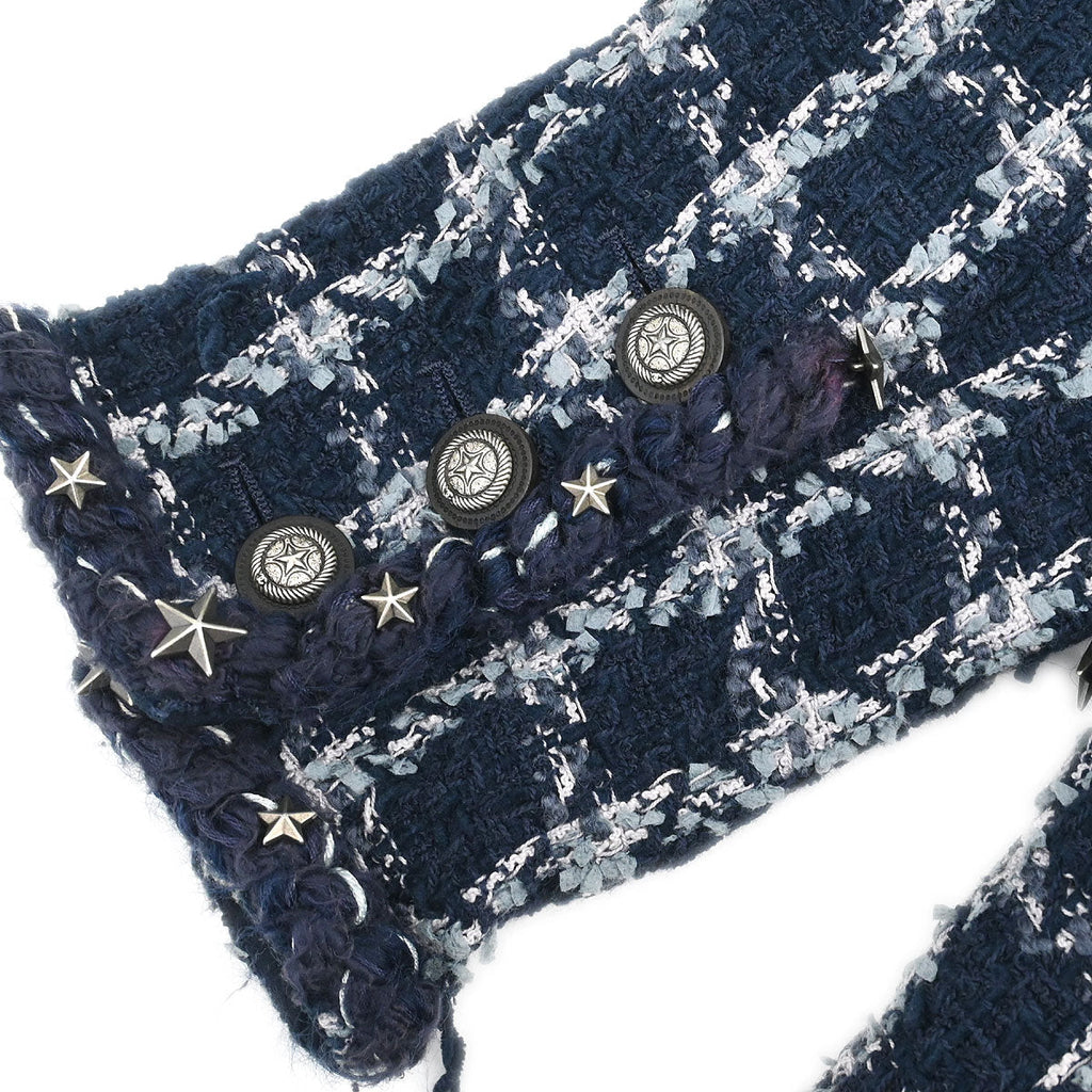 Chanel 2014-2015 Single Breasted Collarless Tweed Jacket Navy #34