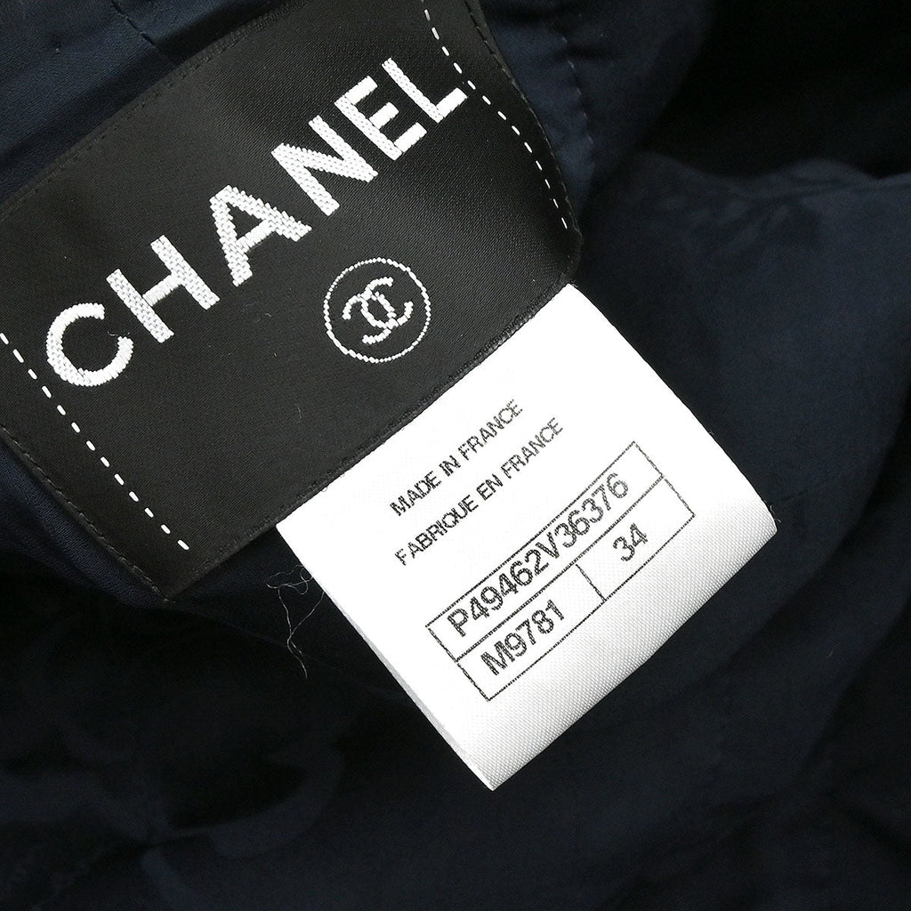 Chanel 2014-2015 Single Breasted Collarless Tweed Jacket Navy #34