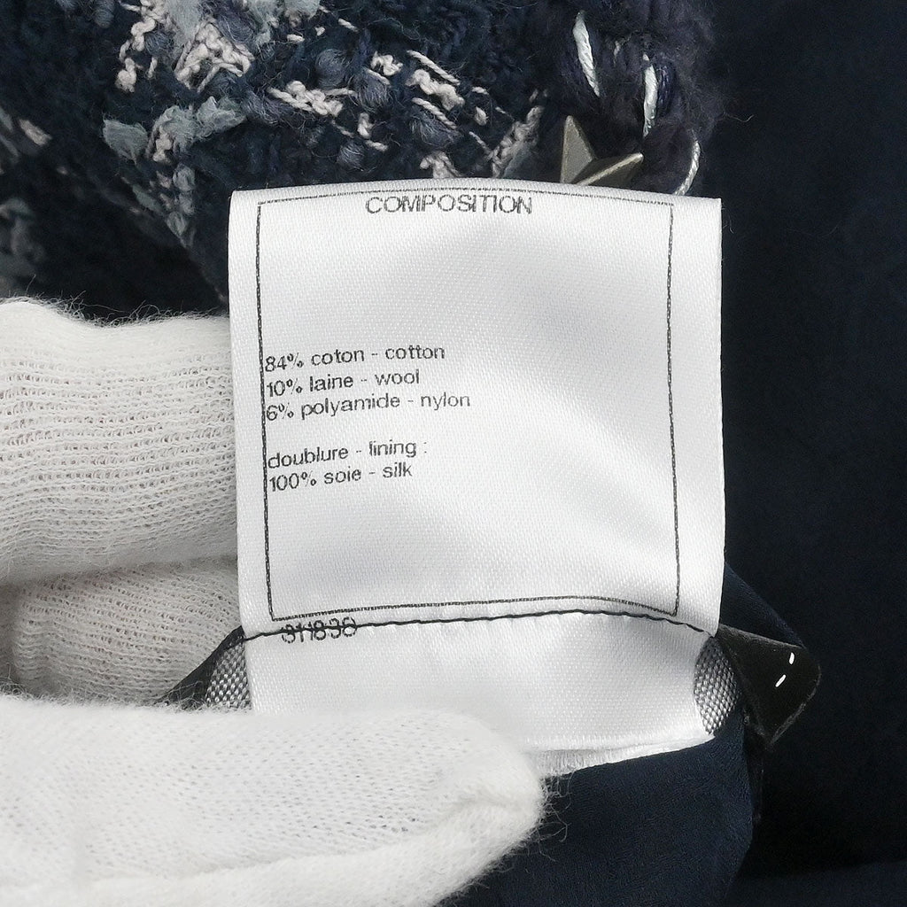 Chanel 2014-2015 Single Breasted Collarless Tweed Jacket Navy #34