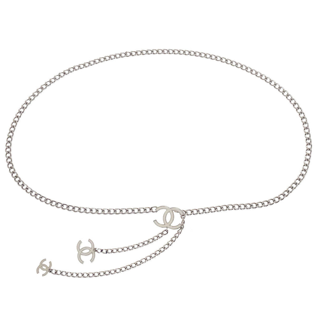 Chanel Silver Chain Belt CC A12W Small Good