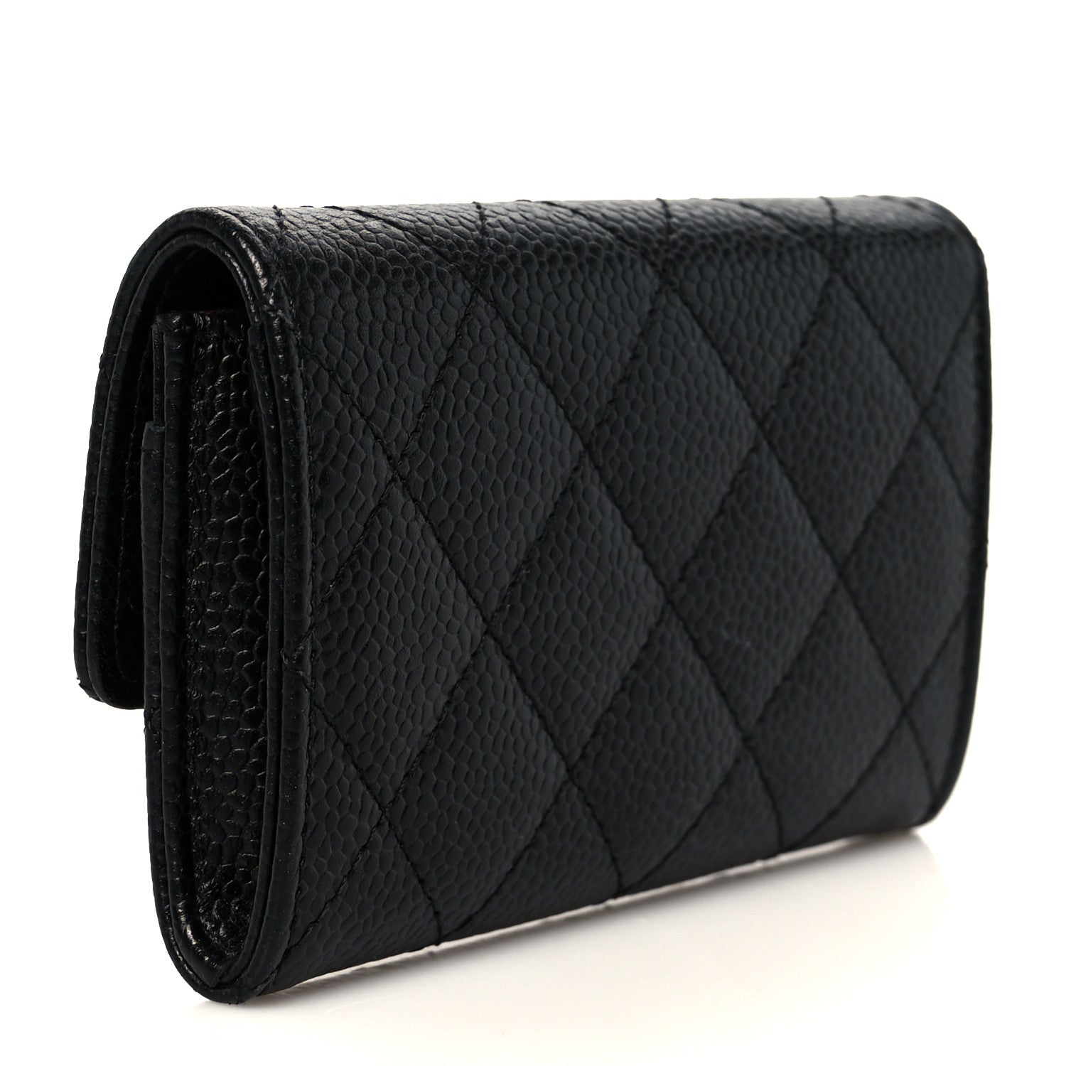Caviar Quilted Flap Card Holder Wallet Black