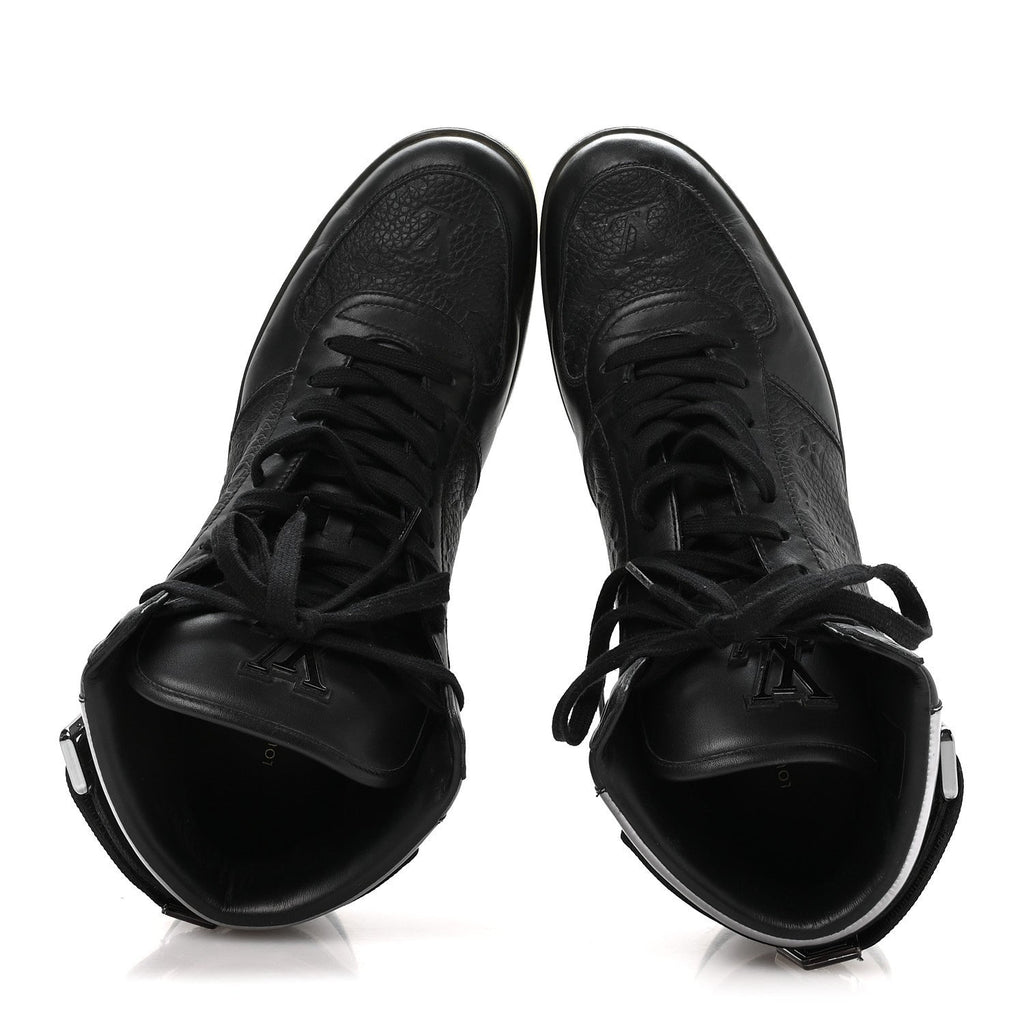 Louis Vuitton Calfskin Embossed Monogram Rivoli High Top Sneakers 11 Black Silver