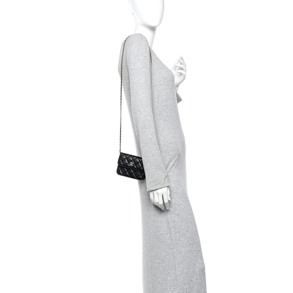 Chanel Lambskin Quilted Pearl Crush Clutch With Chain Black