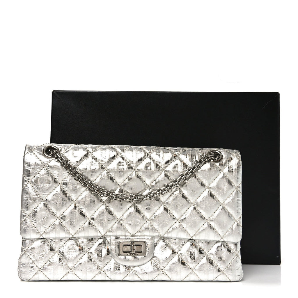 Chanel Metallic Calfskin Striped 2.55 Reissue 226 Silver