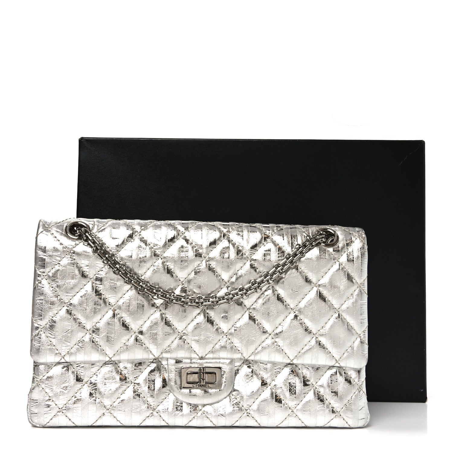 Chanel Metallic Calfskin Striped 2.55 Reissue 226 Silver
