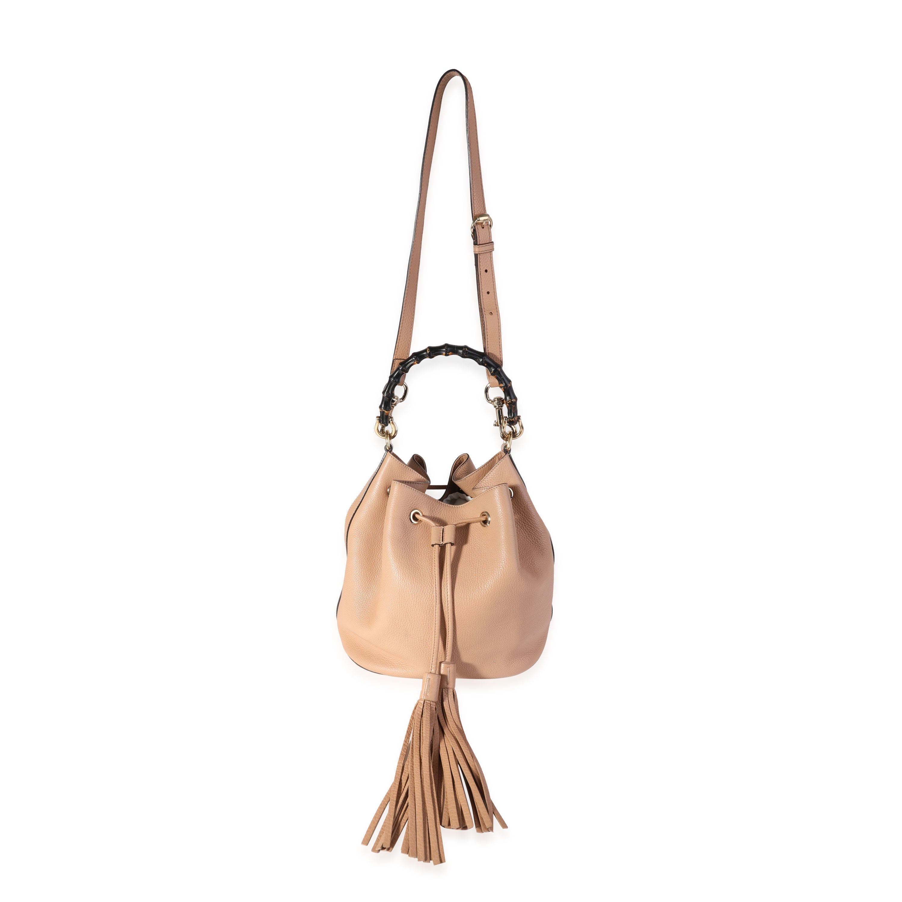 Gucci Beige Pebbled Leather Miss Bamboo Bucket Bag