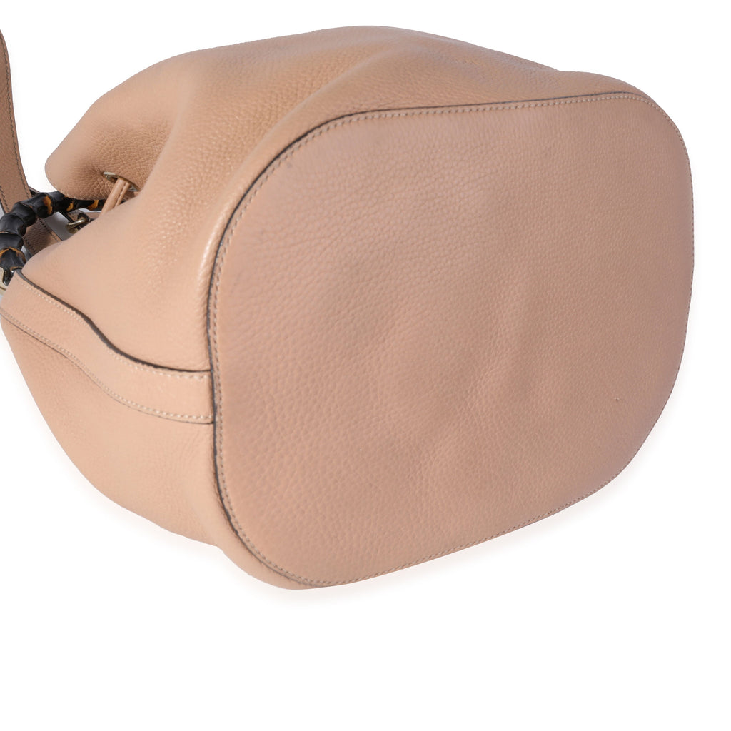 Gucci Beige Pebbled Leather Miss Bamboo Bucket Bag