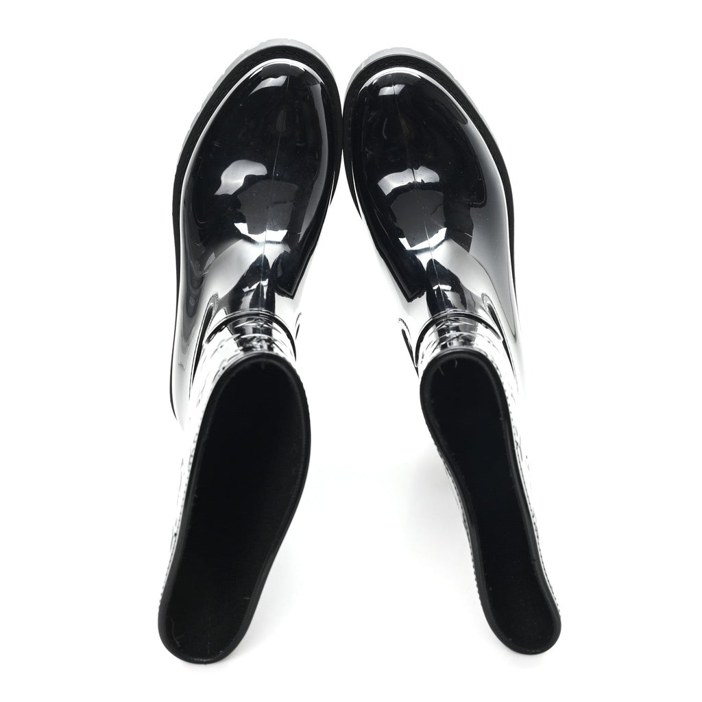 Louis Vuitton Rubber Embossed Monogram Drops Flat Half Boots 38 Black