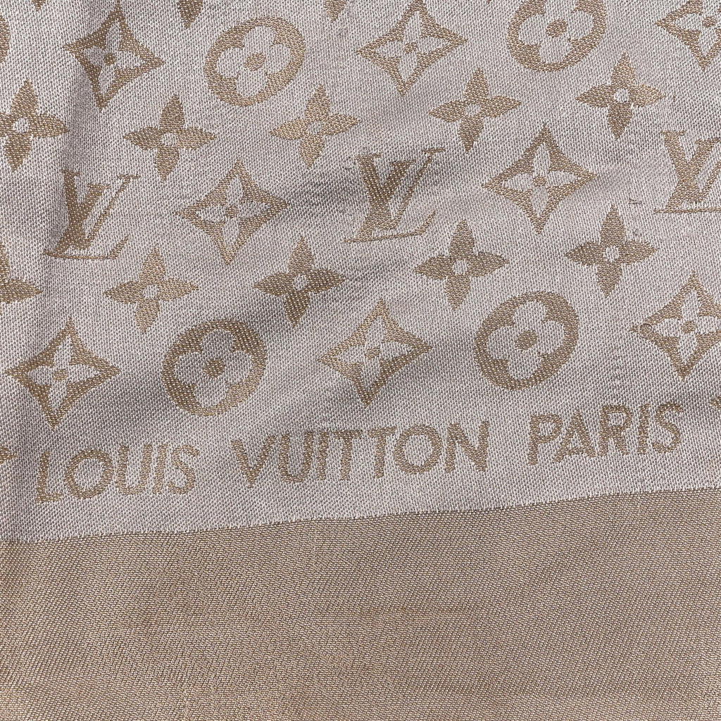 Louis Vuitton Silk Wool Monogram Shine Shawl Greige
