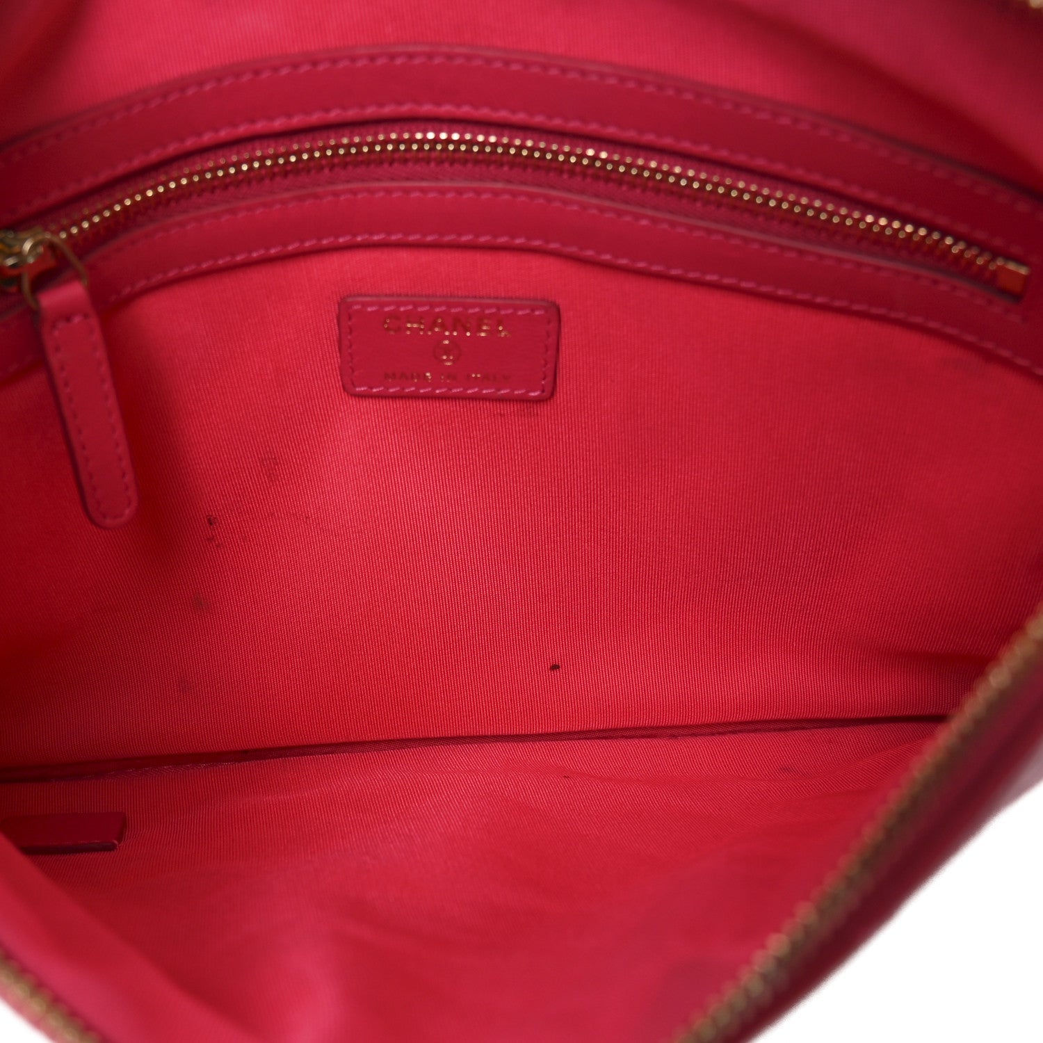 Lambskin Quilted Medium Cosmetic Case Dark Pink