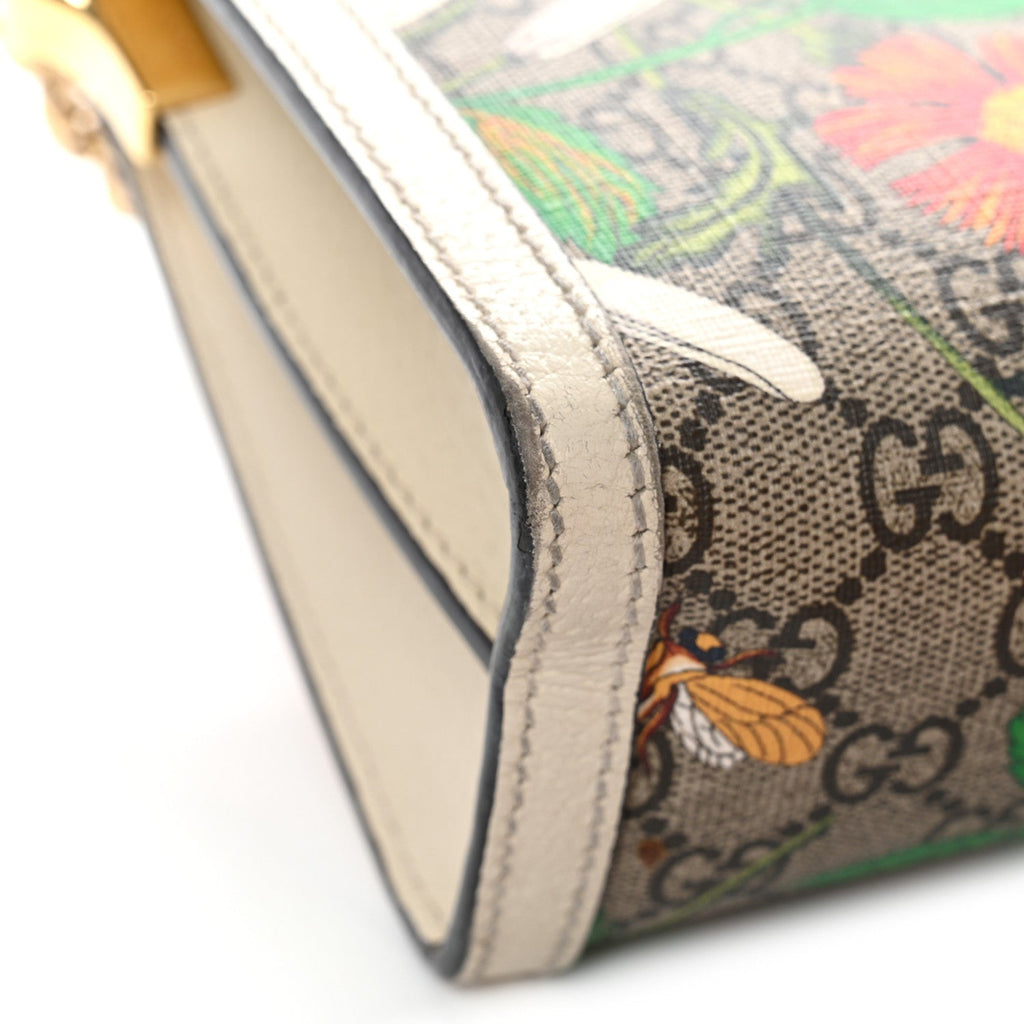 Gucci GG Supreme Monogram Flora Web Small Ophidia Chain Shoulder Bag White