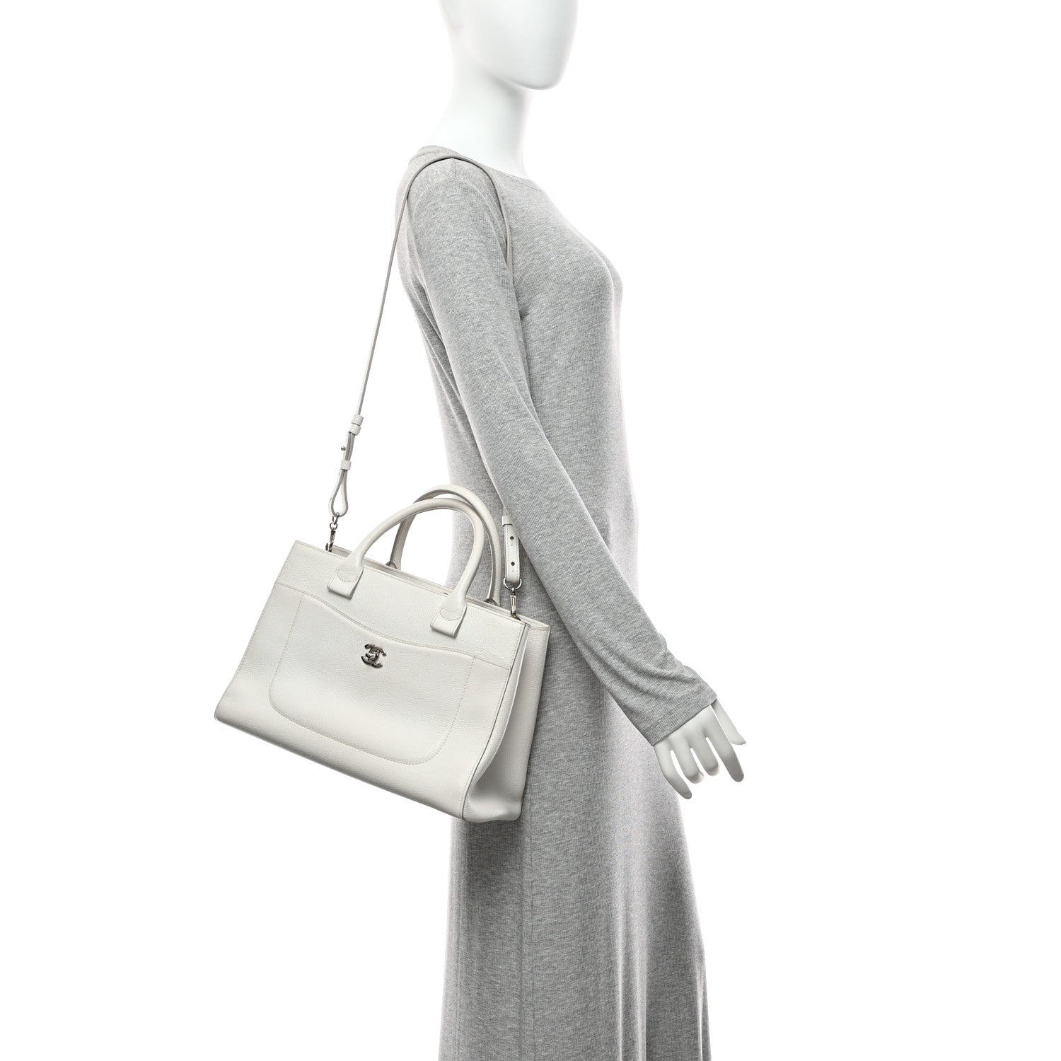 Chanel Grained Calfskin Small Neo Executive Shopper Tote White