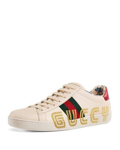 Gucci New Ace GuccI Logo Sneaker With Genuine Snakeskin Trim