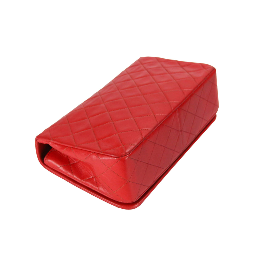 Chanel Full Flap Bag Small Red Lambskin Gold