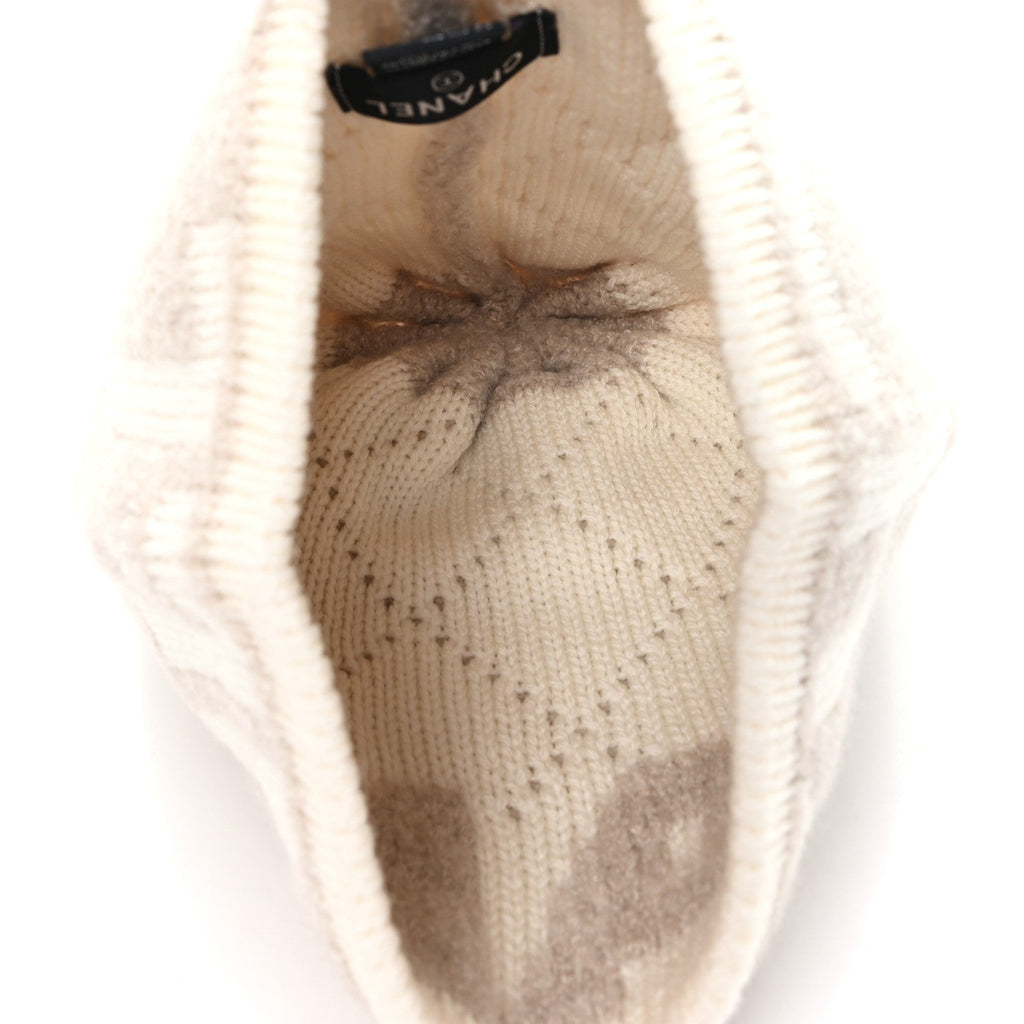 Cashmere Wool Silk Logo Beanie Hat Beige White