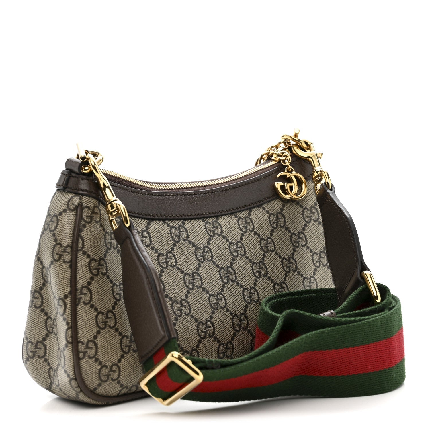Gucci GG Supreme Monogram Textured Dollar Calfskin Web Small Ophidia GG Handbag Beige Ebony New Acero