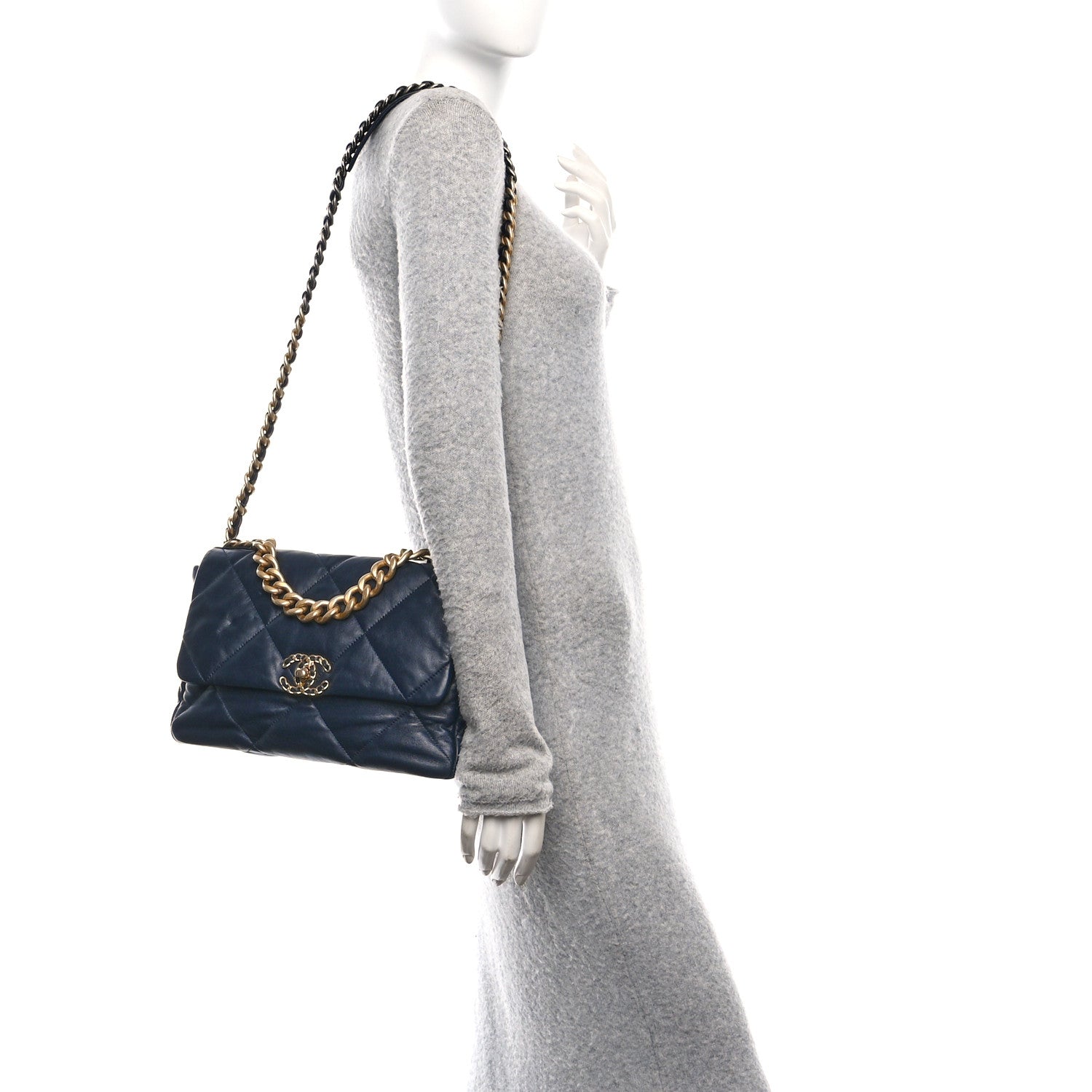 Chanel Lambskin Quilted Large Chanel 19 Flap Navy Blue