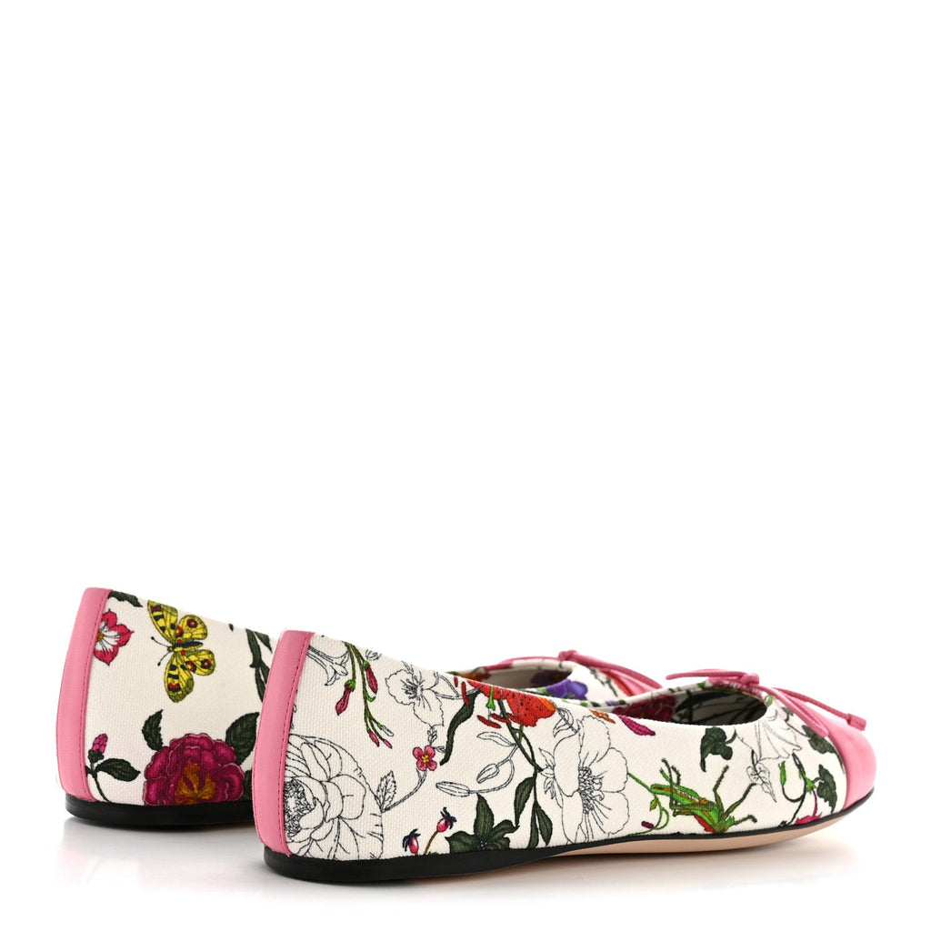Gucci Sepang Flora Faded Canvas GG Marmont Ballerina Flats 38.5 White Multicolor Knit Rose