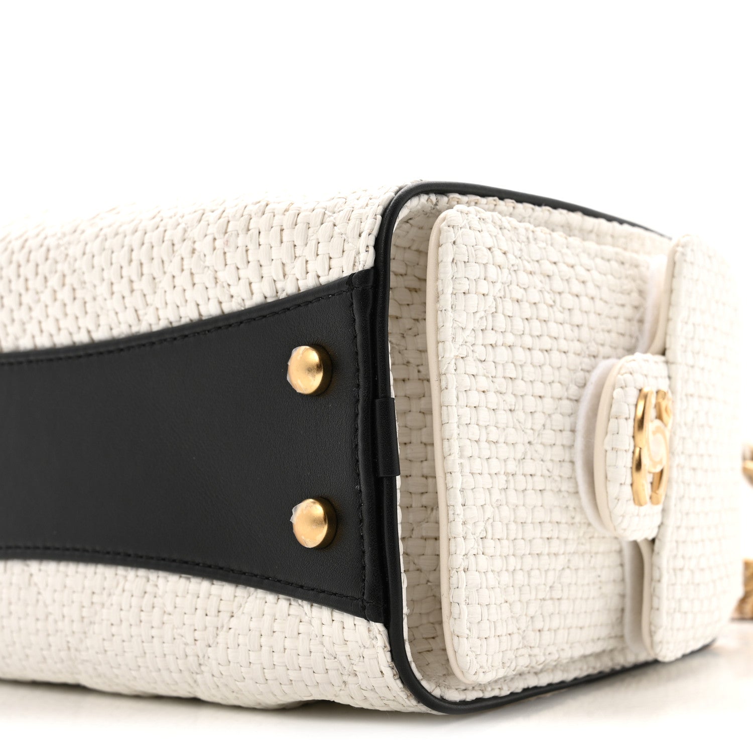 Chanel Braided Raffia Calfskin Mini Chanel 25 Handbag White Black