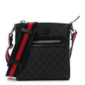 Gucci GG Supreme Monogram Web Small Flat Messenger Bag Black Grey