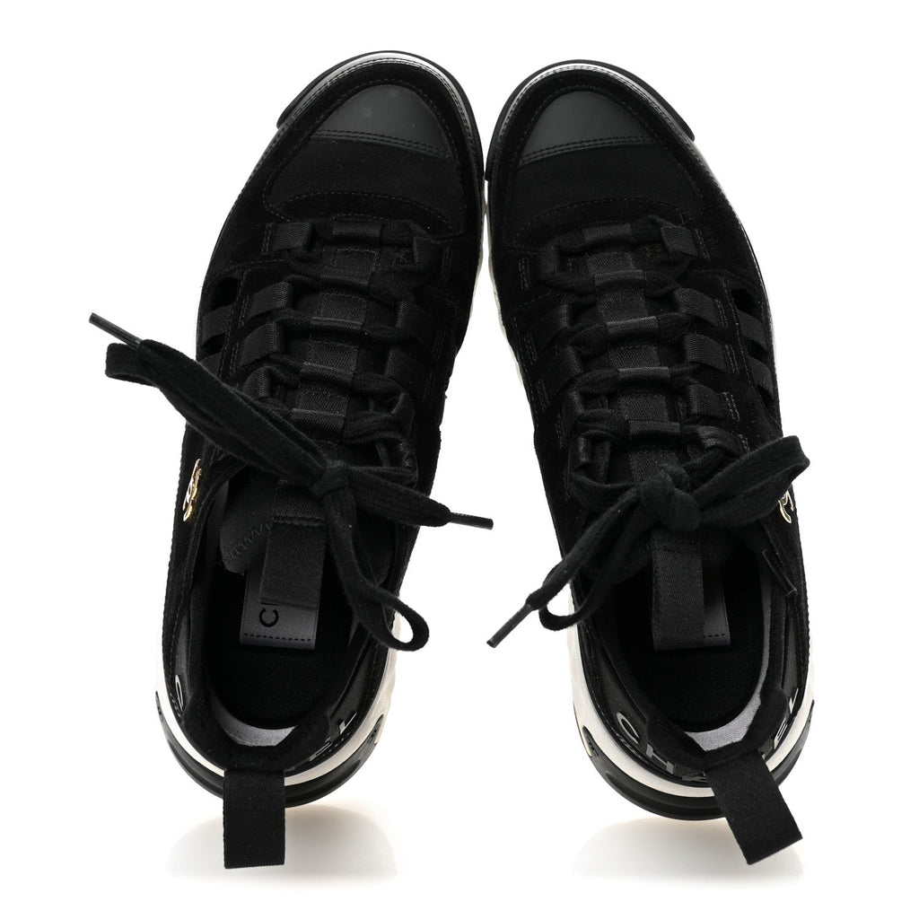Chanel Velvet Calfskin Mixed Fibers CC Sneakers 35.5 Black