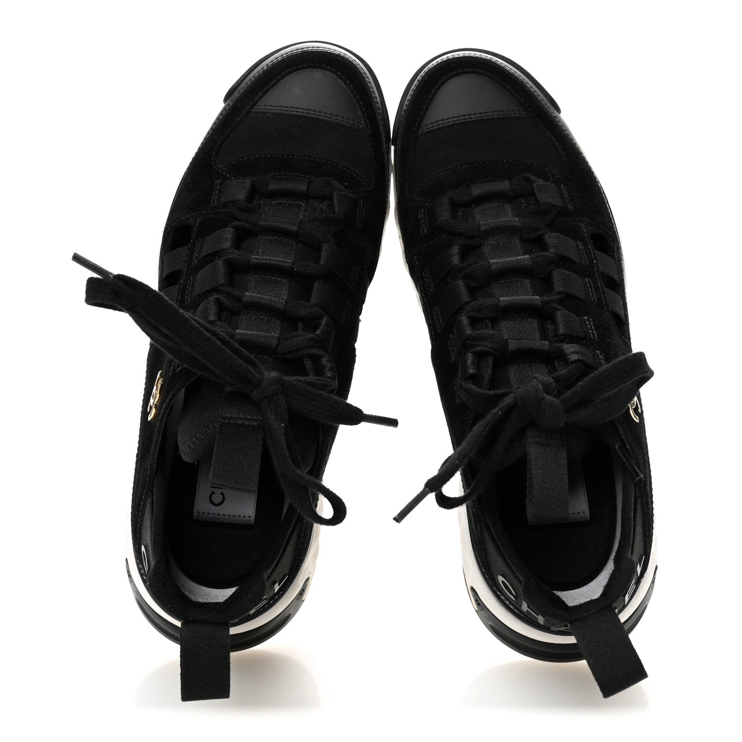 Chanel Velvet Calfskin Mixed Fibers CC Sneakers 35.5 Black