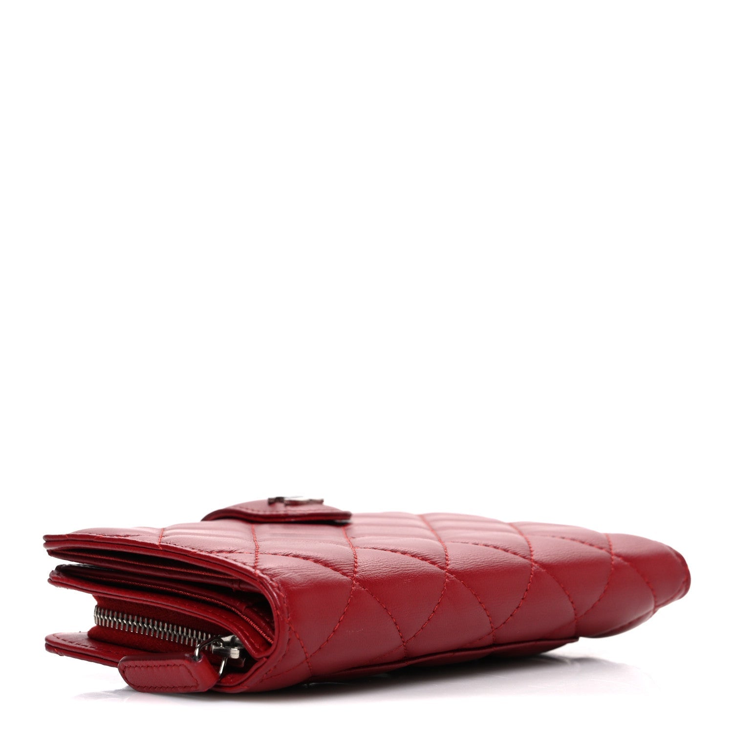 Lambskin Quilted CC French Wallet Red