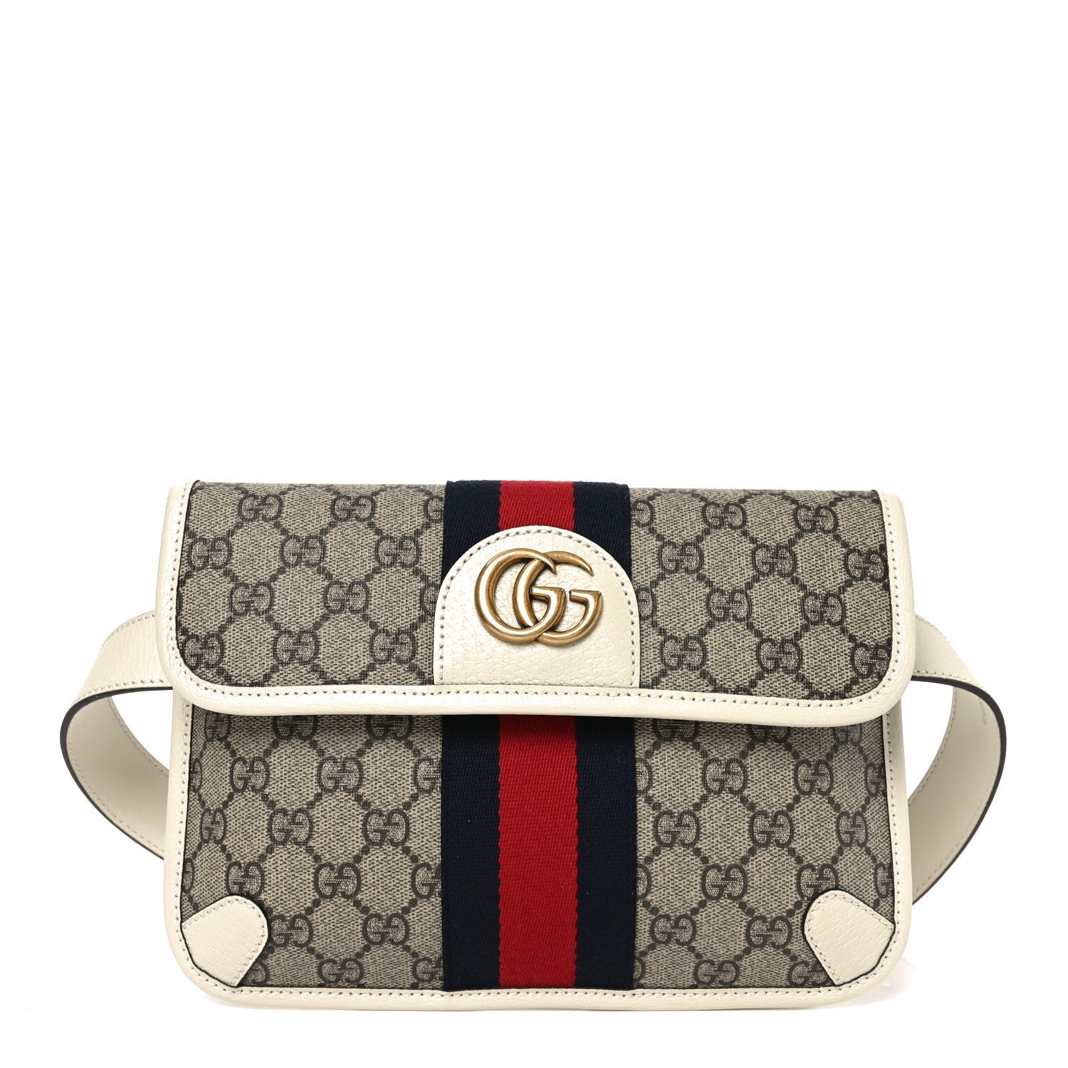 Gucci GG Supreme Monogram Web Small Ophidia Belt Bag 85 34 Beige Ebony White