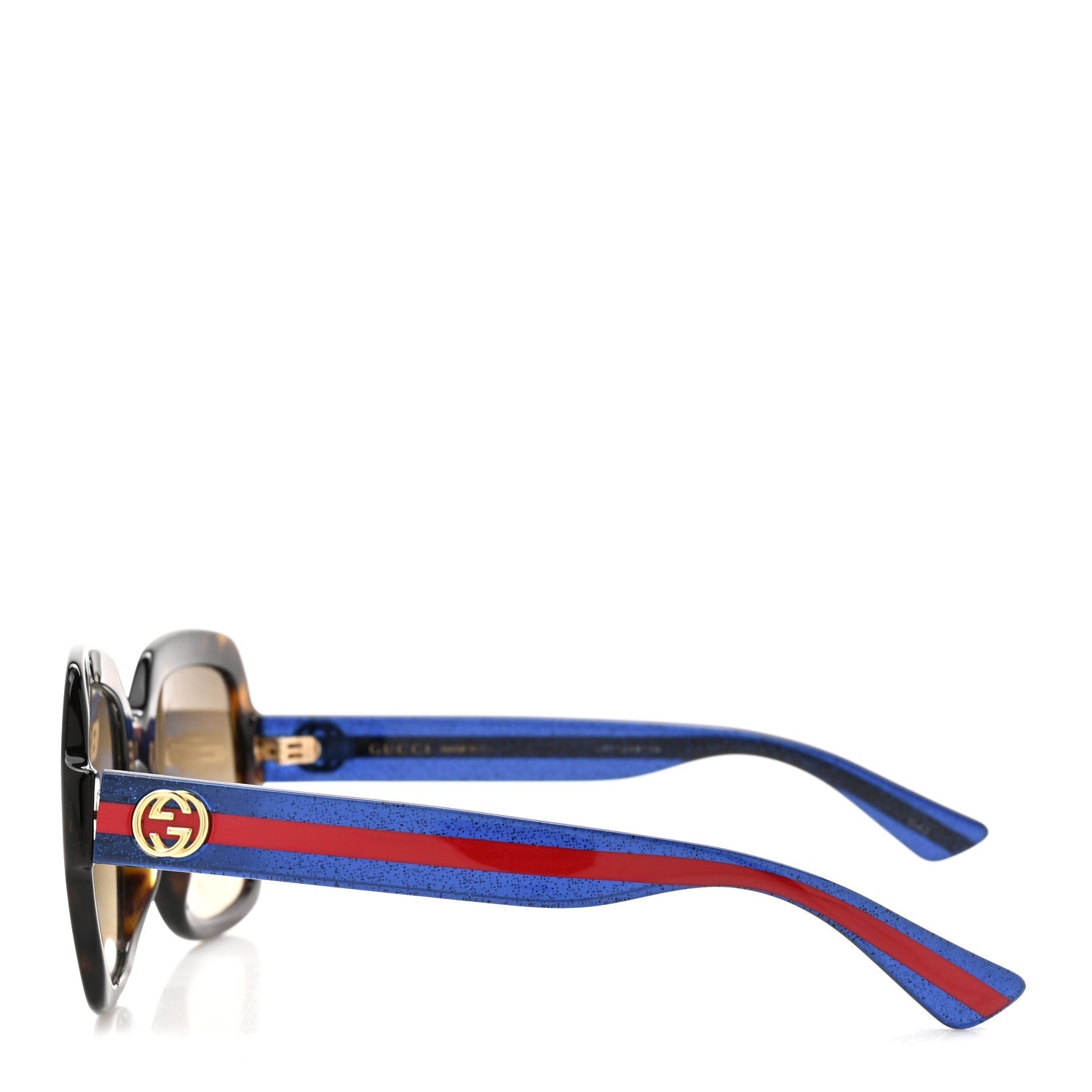 Gucci Acetate Square Frame Web Glitter Sunglasses GG0036S Brown Blue