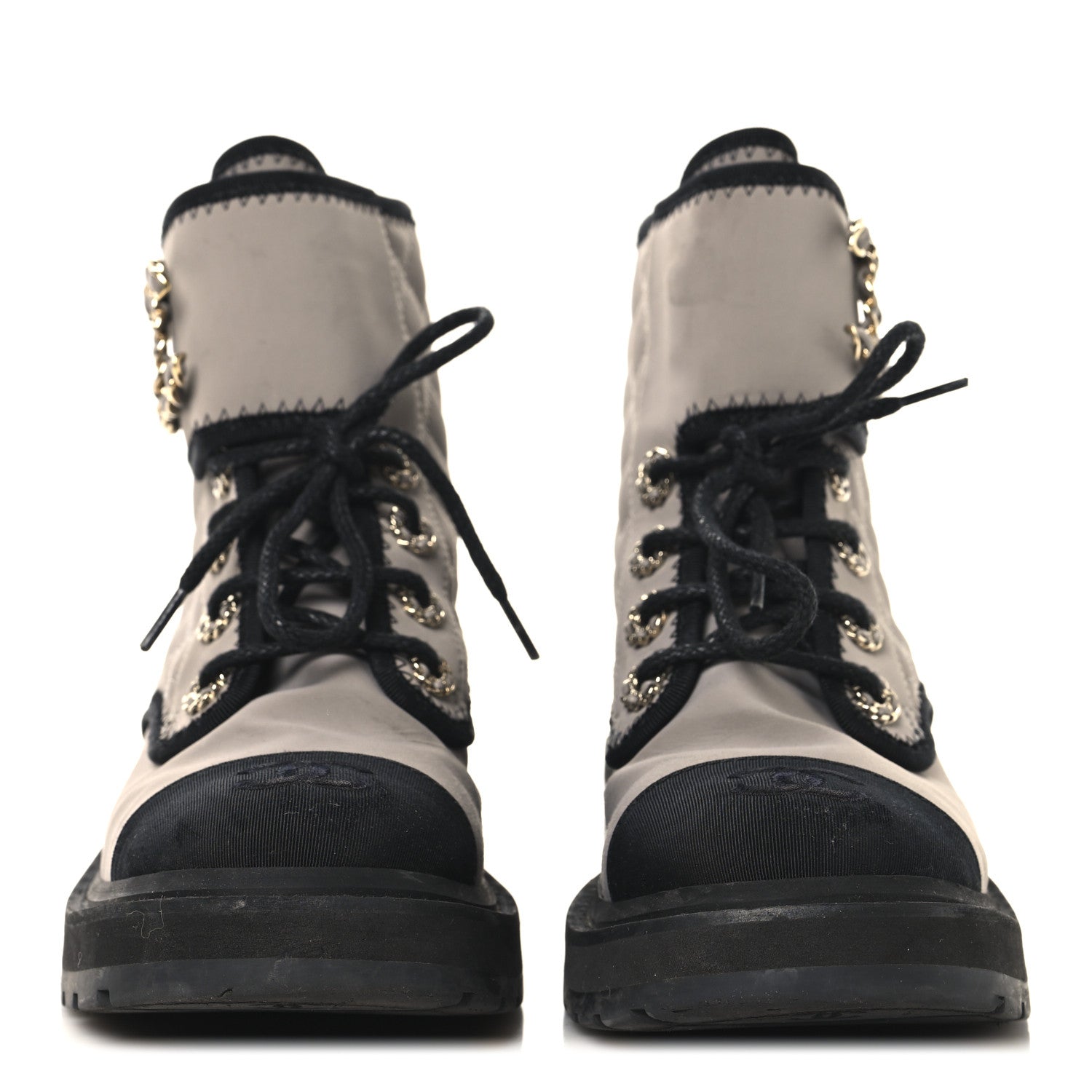 Fabric Grosgrain Lambskin Quilted Lace Up Combat Boot 36 Gray