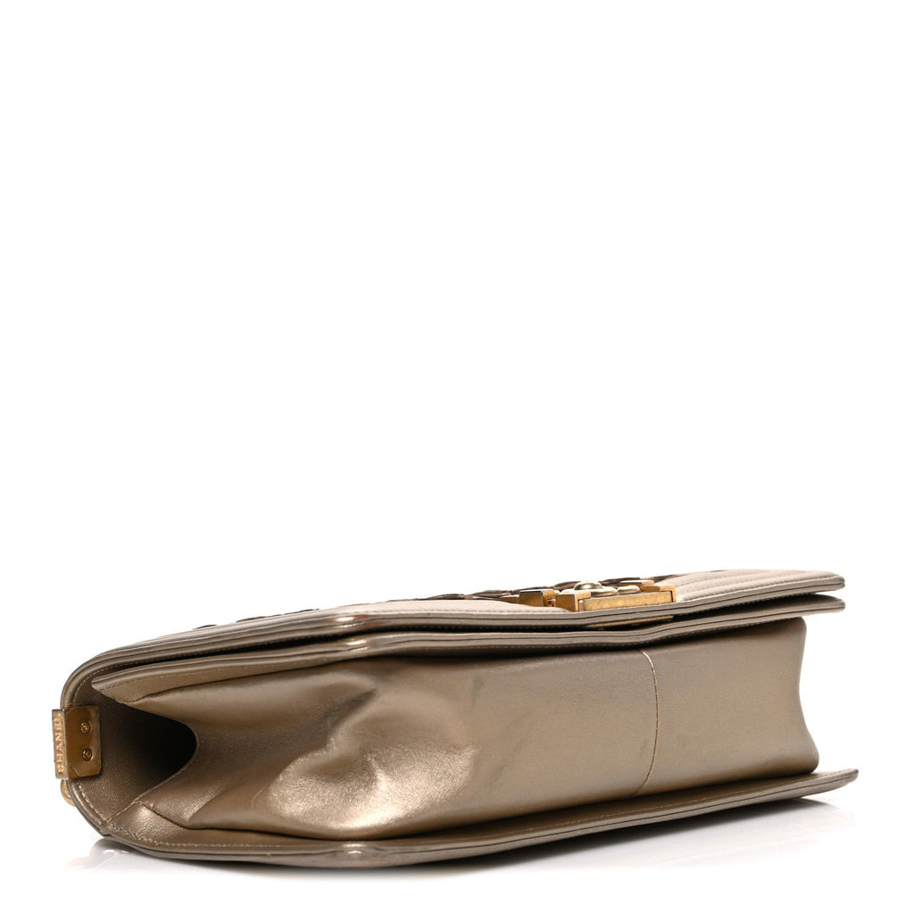 Chanel Metallic Lambskin Medium Scaled Boy Flap Gold