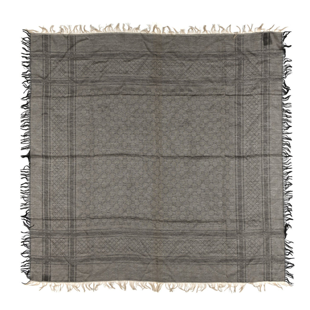 Gucci Wool Silk GG Monogram Diamante Plaid Surviee Shawl Beige Dark Brown