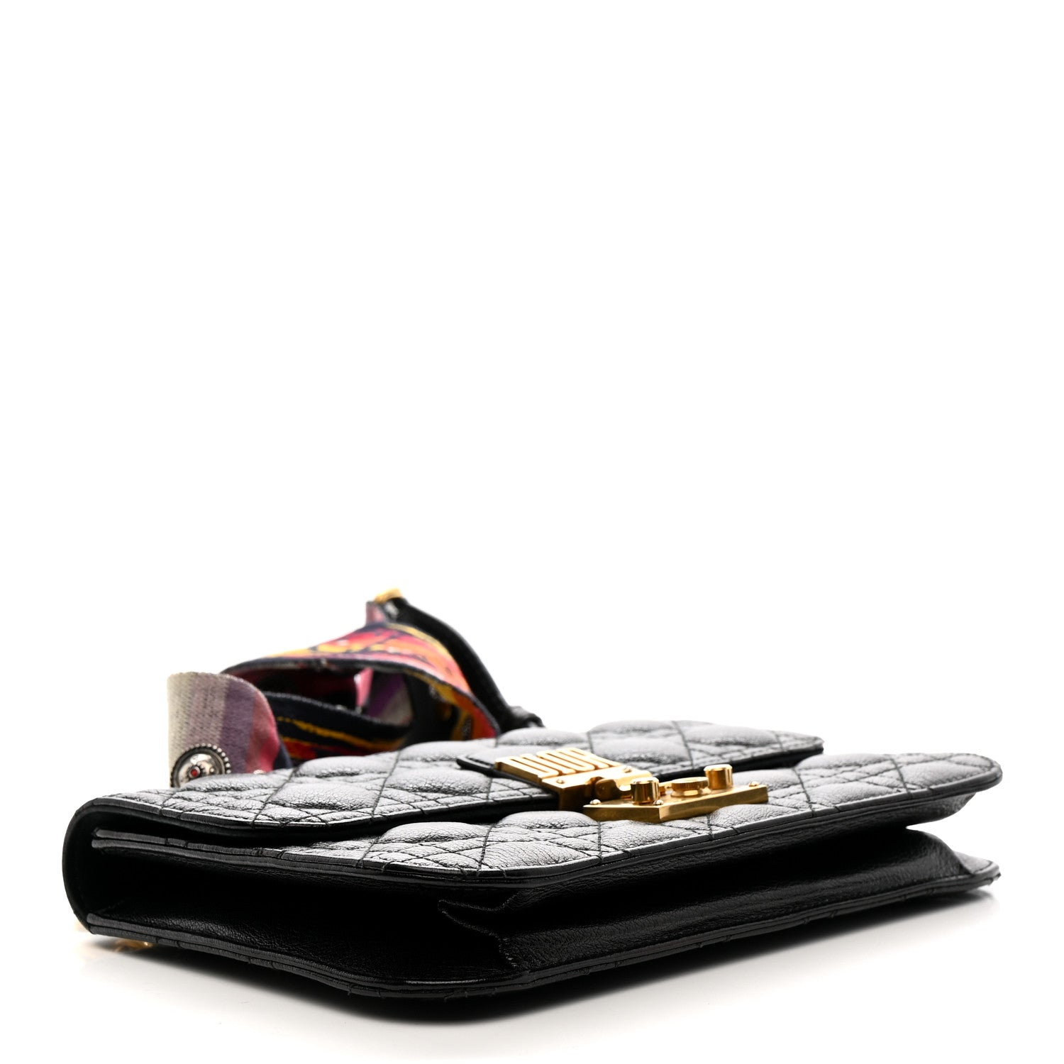 Christian Dior Lambskin Cannage Large Dioraddict Flap J’Adior Strap Black